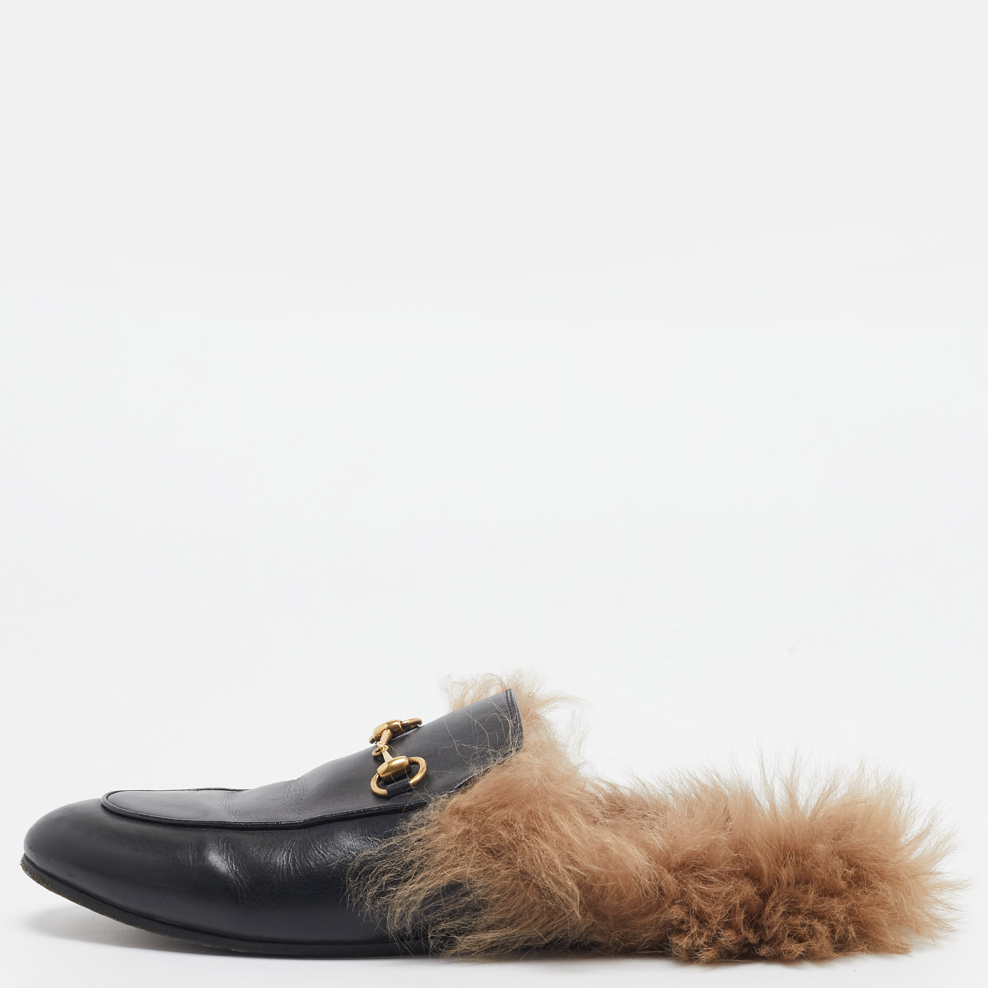 

Gucci Black Leather Fur Lined Princetown Flat Mules Size