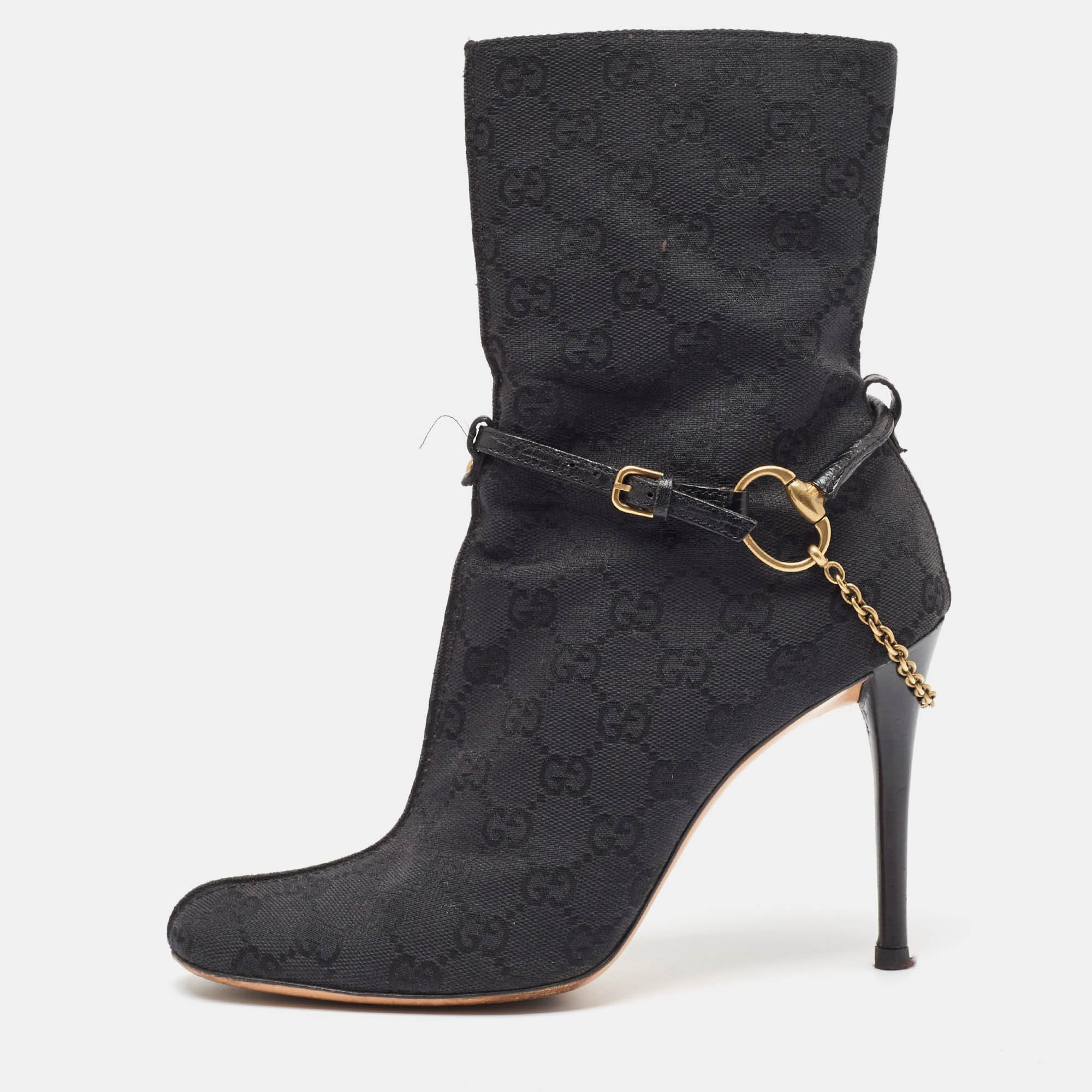 

Gucci Black GG Canvas Zip Up Ankle Boots Size