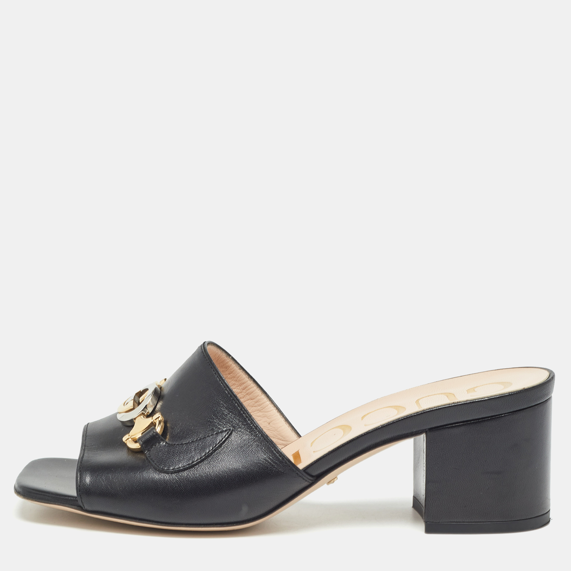 

Gucci Black Leather Zumi Sandals Size