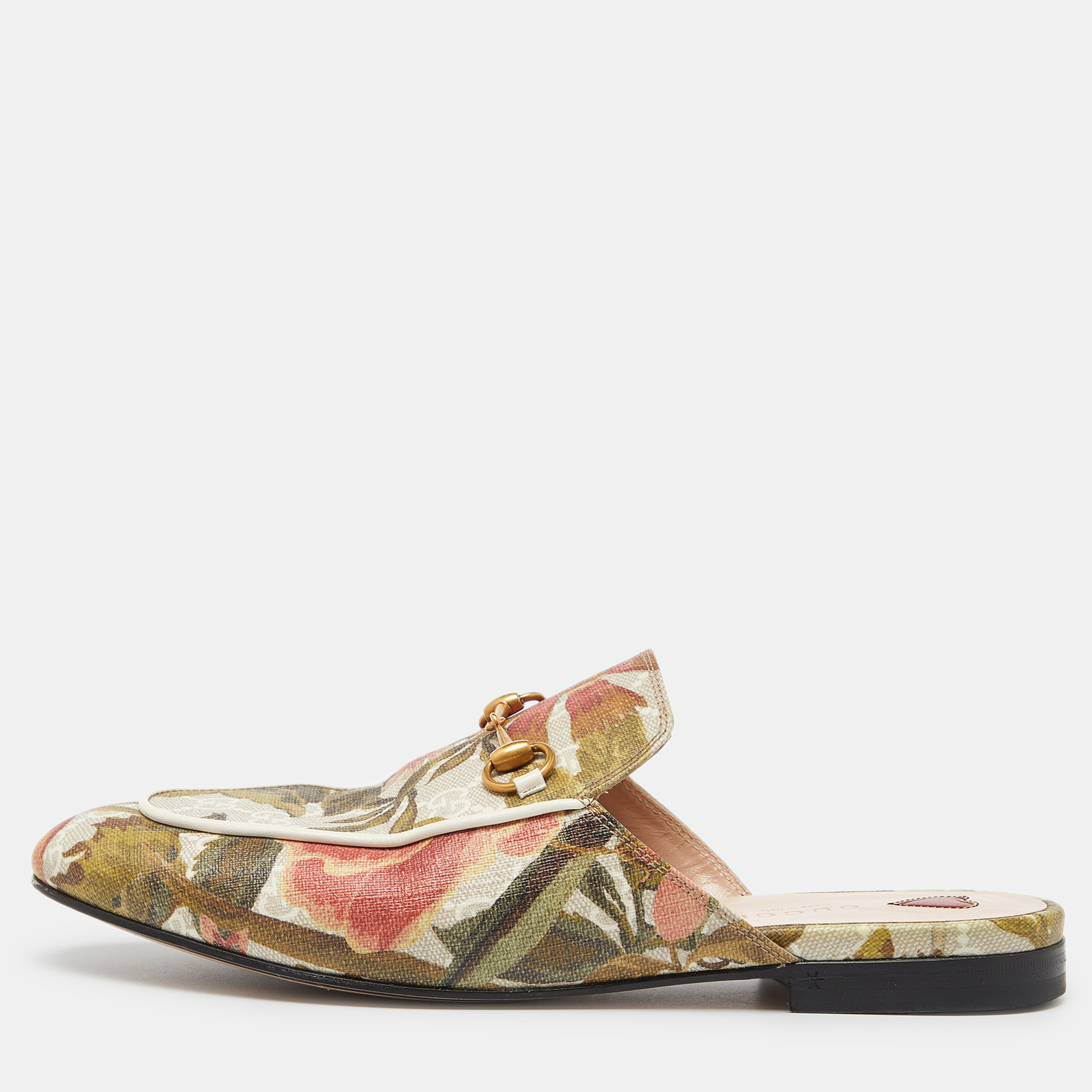 

Gucci Multicolor GG Floral Print GG Supreme Canvas Princetown Horsebit Mule Sandals Size