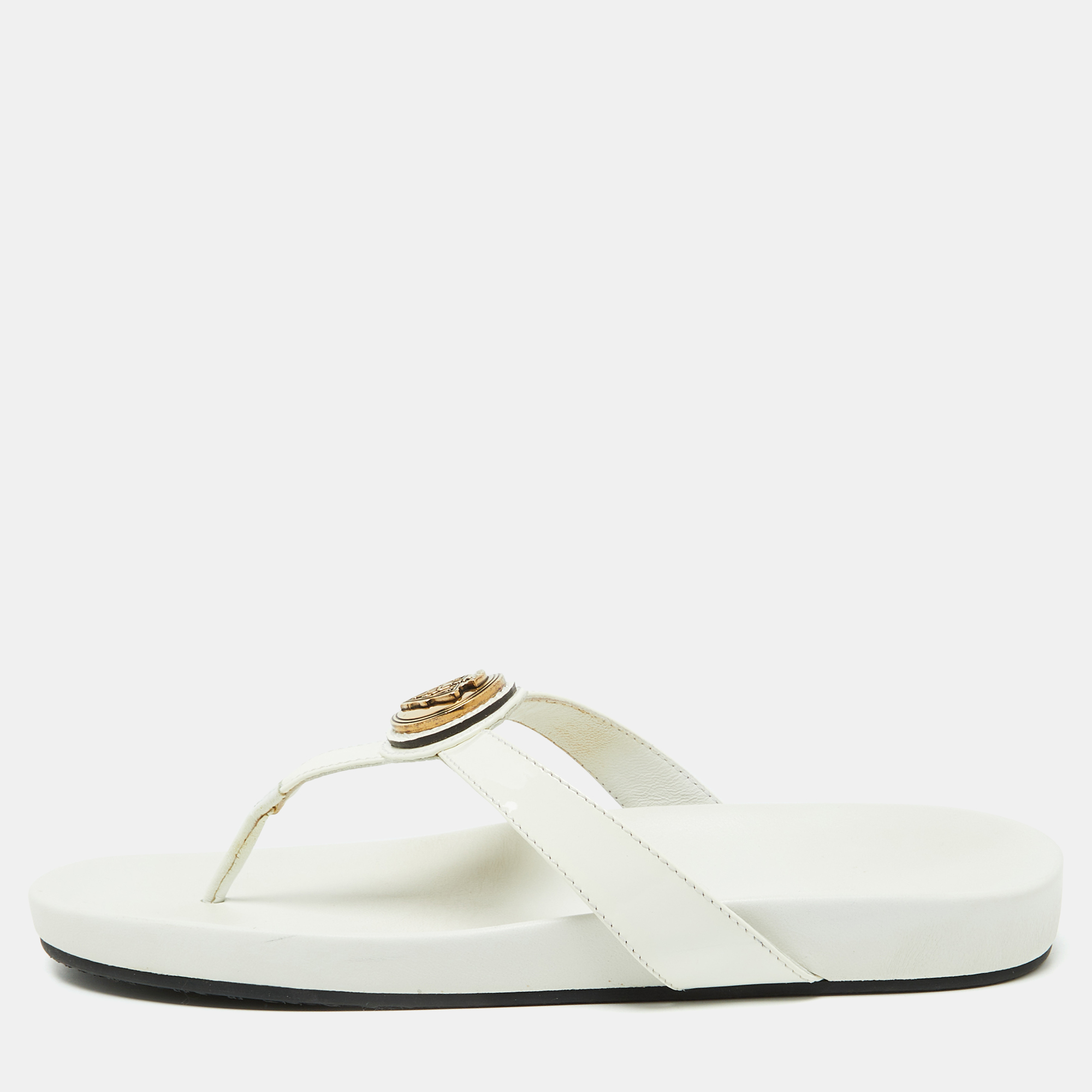 

Gucci White Patent Leather Hysteria Thong Flat Slide Sandals Size