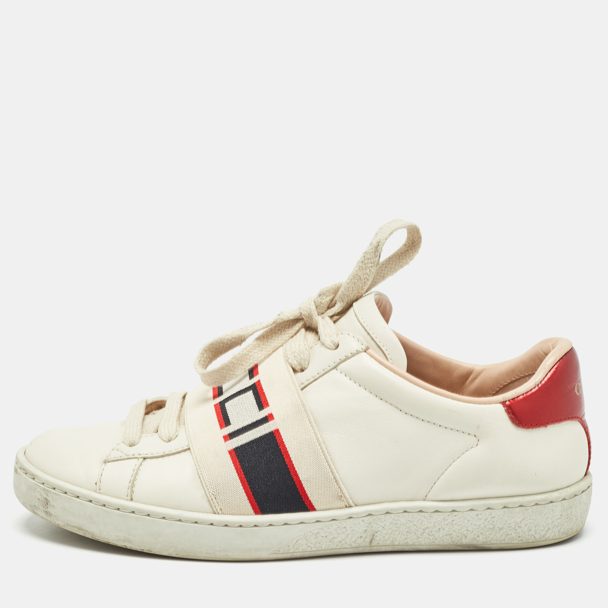 

Gucci White/Red Leather Ace Gucci Band Low Top Sneakers Size
