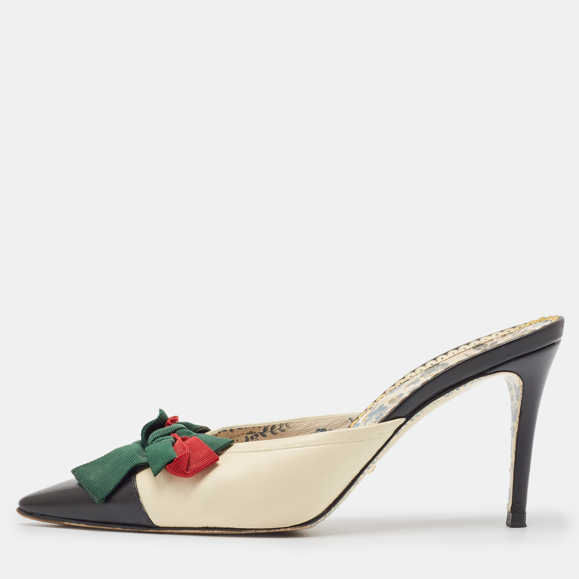 

Gucci Cream/Black Leather Sackville Web Bow Mules Size
