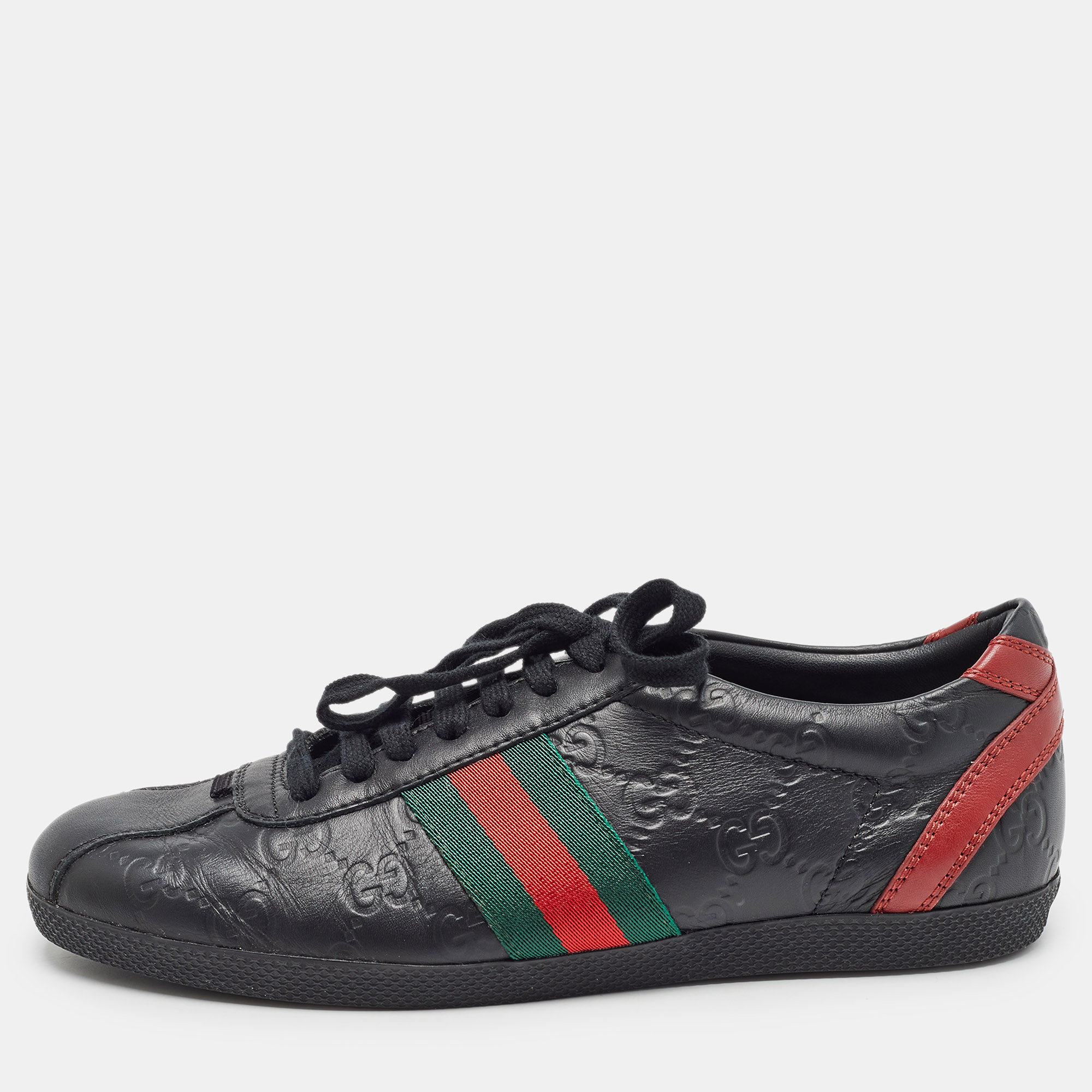 

Gucci Black Guccissima Leather Web Lace Up Sneakers size