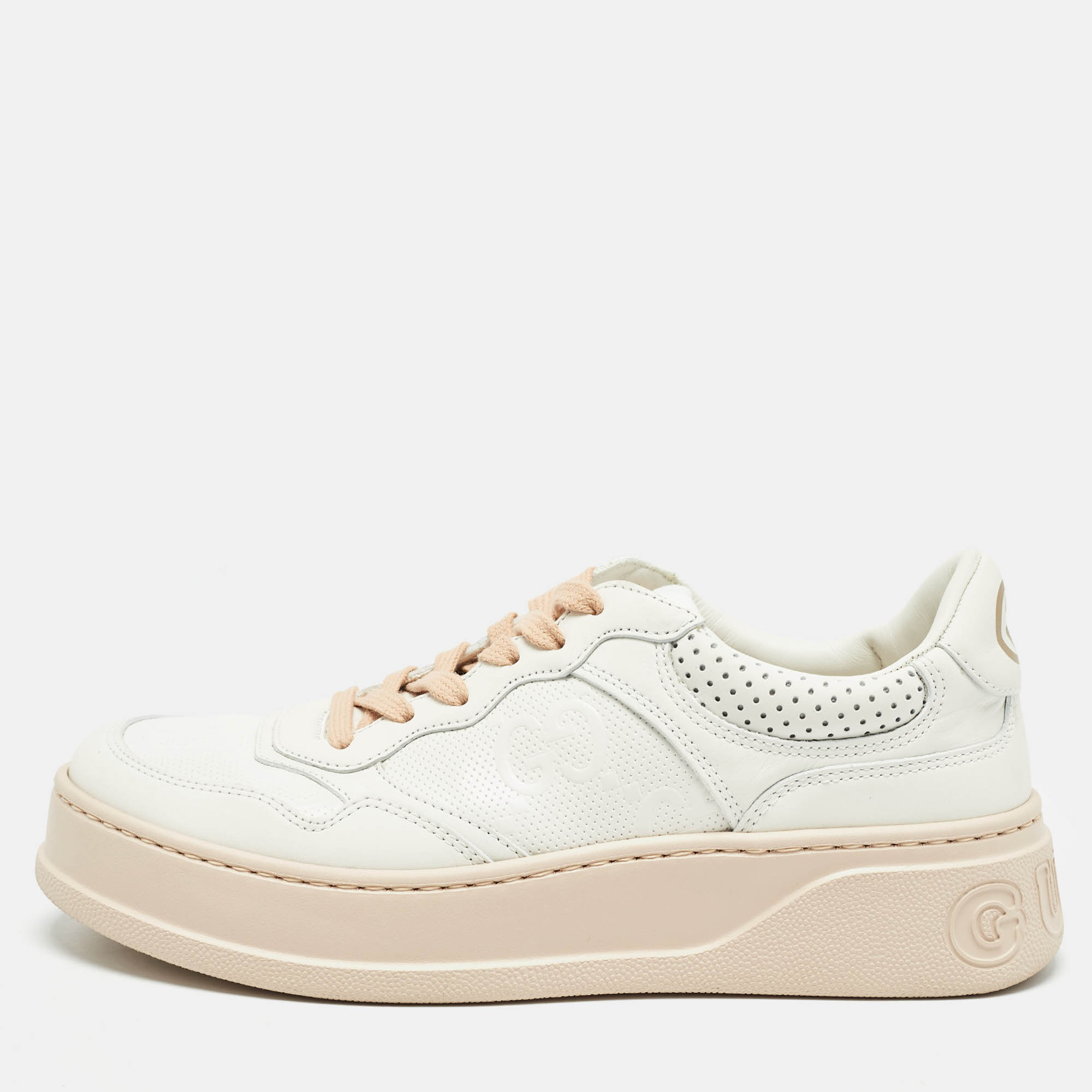 

Gucci White Leather GG Low Top Sneakers Size