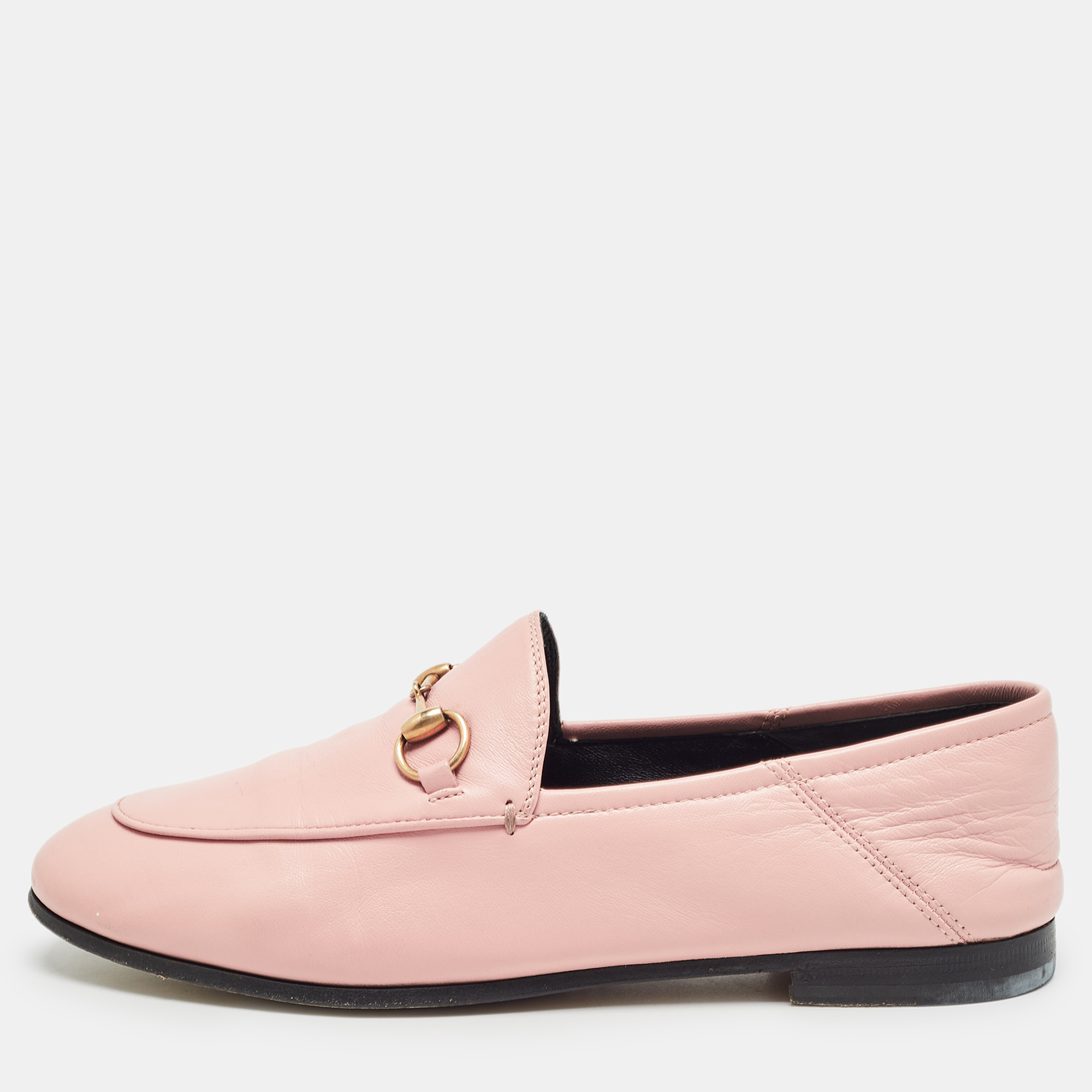 

Gucci Pink Leather Jordaan Loafers Size