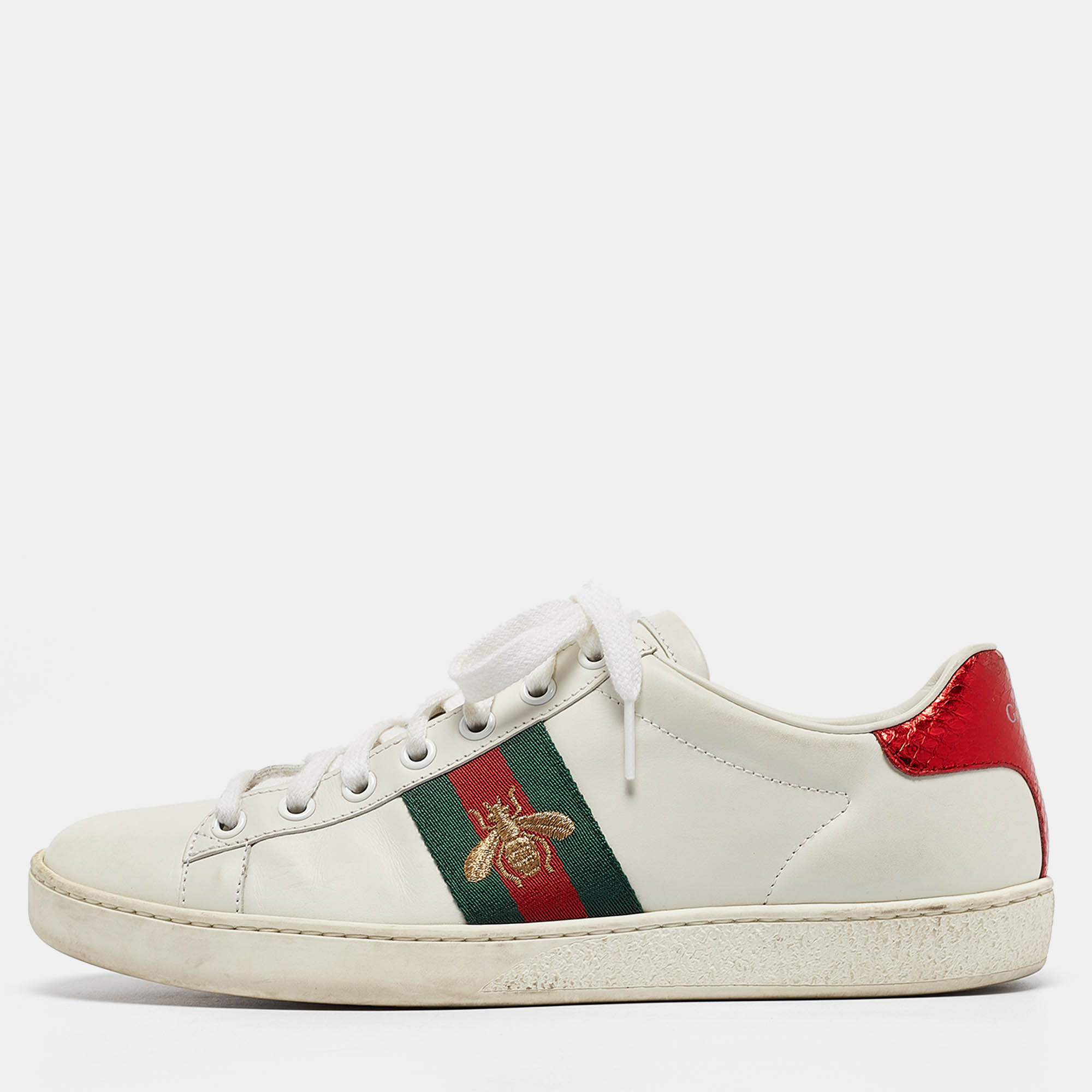 

Gucci White Leather Web Ace Sneakers Size