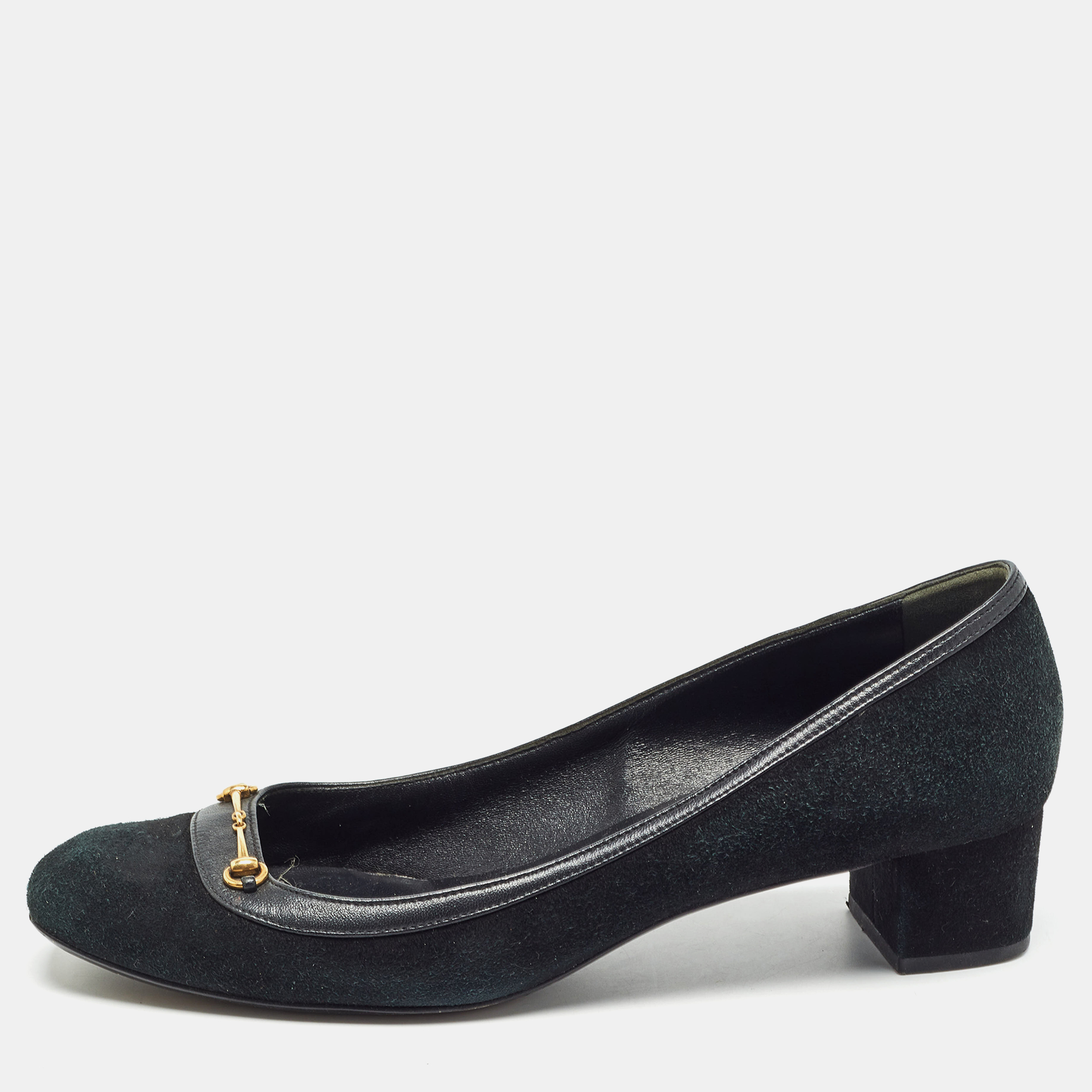 

Gucci Black Suede and Leather Horsebit Pumps Size