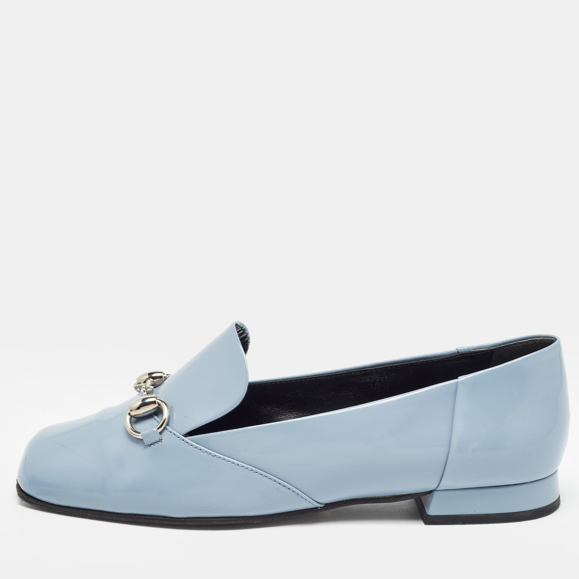 

Gucci Light Blue Patent Leather Horsebit Loafers Size