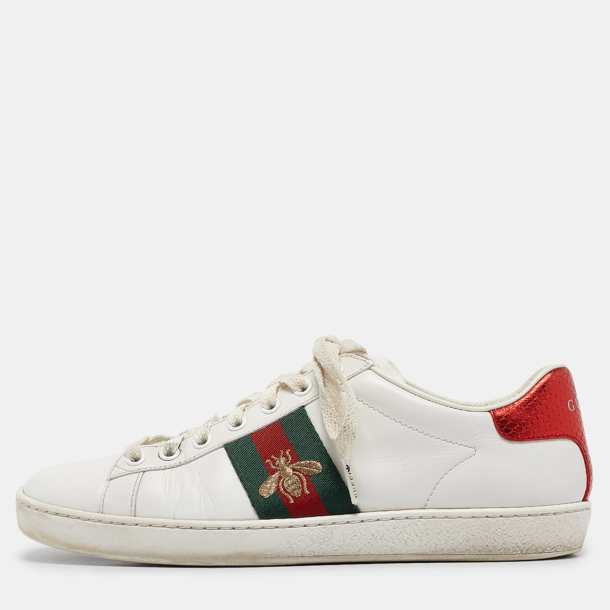 

Gucci White Leather Web Ace Lace Up Sneakers Size