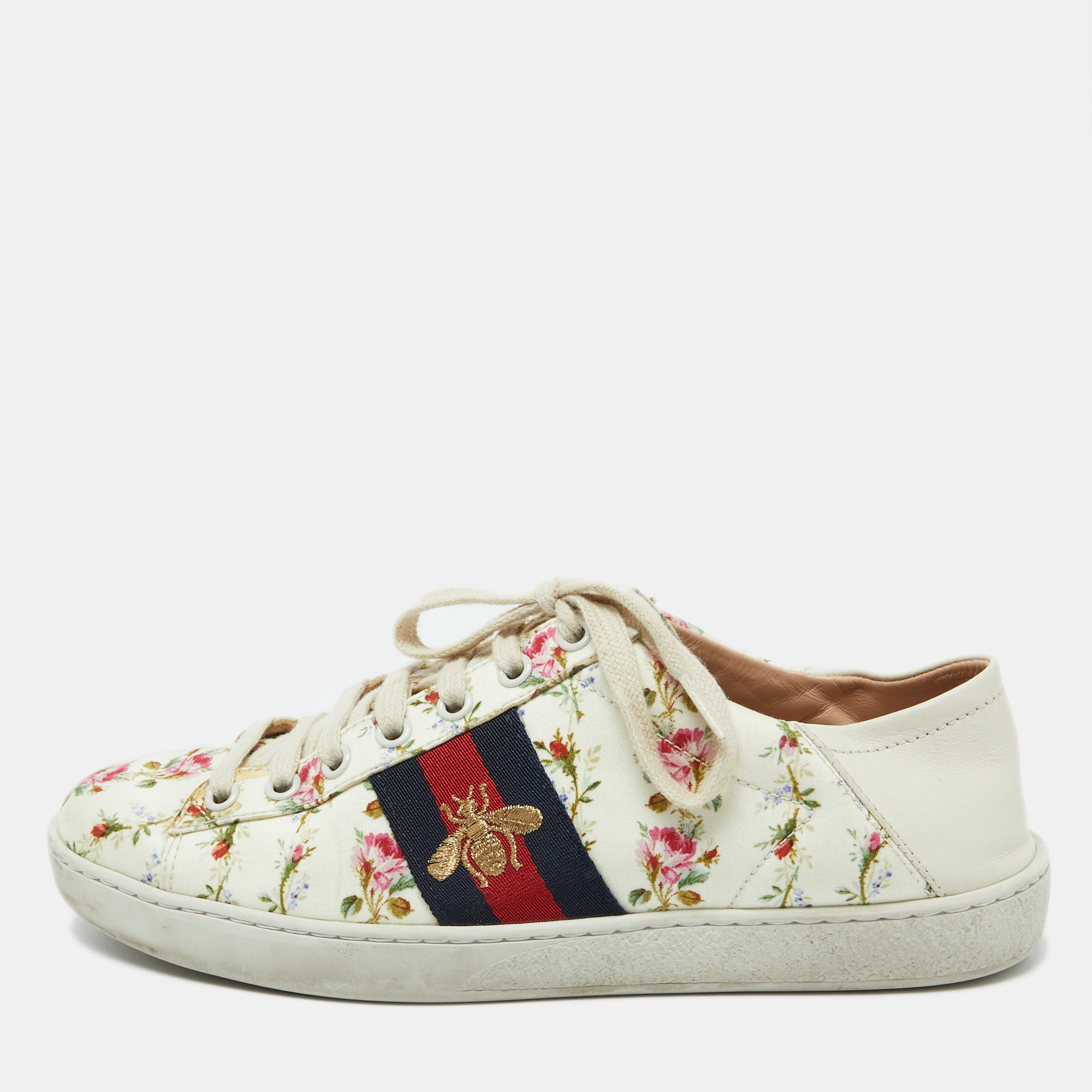 

Gucci Multicolor Canvas and Leather Web Bee Ace Low Top Sneakers Size