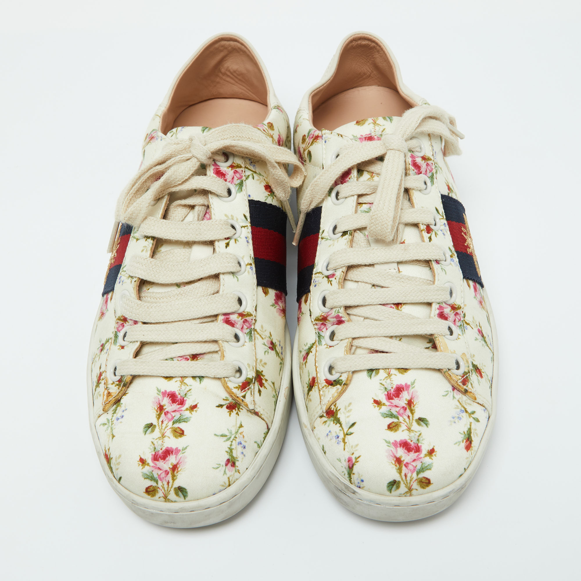 Gucci Multicolor Canvas and Leather Web Bee Ace Low Top Sneakers Size 36.5 