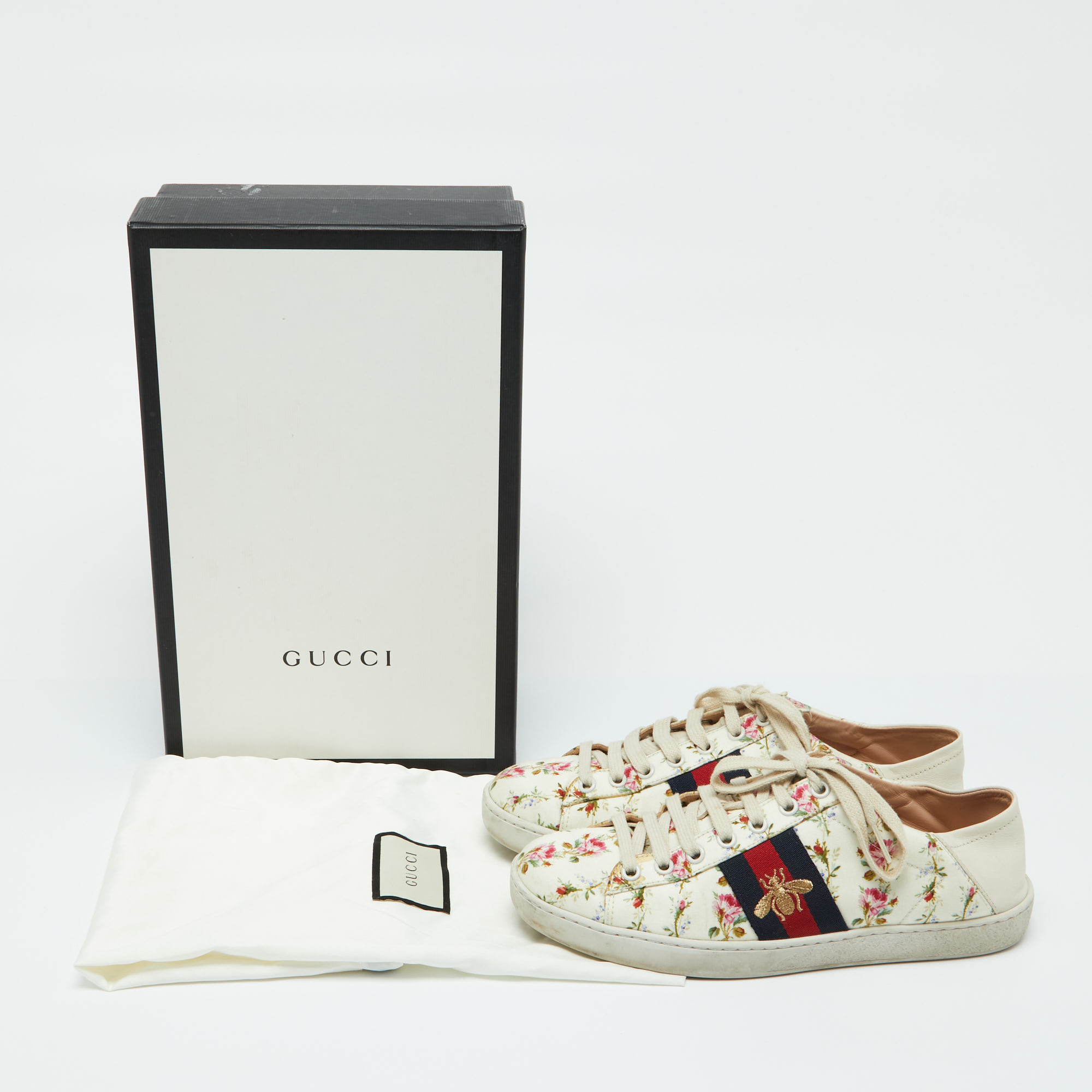 Gucci Multicolor Canvas and Leather Web Bee Ace Low Top Sneakers Size 36.5 