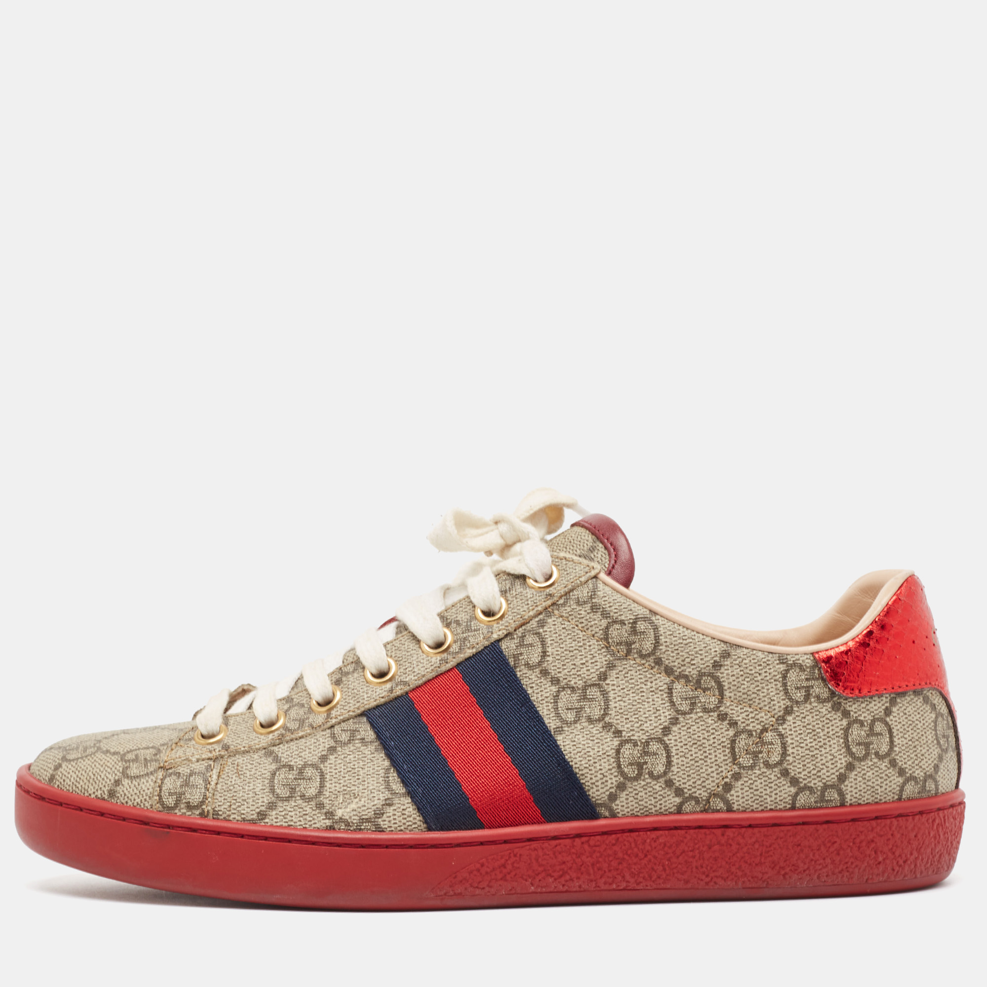 

Gucci Beige/Brown GG Supreme Canvas Ace Sneakers Size