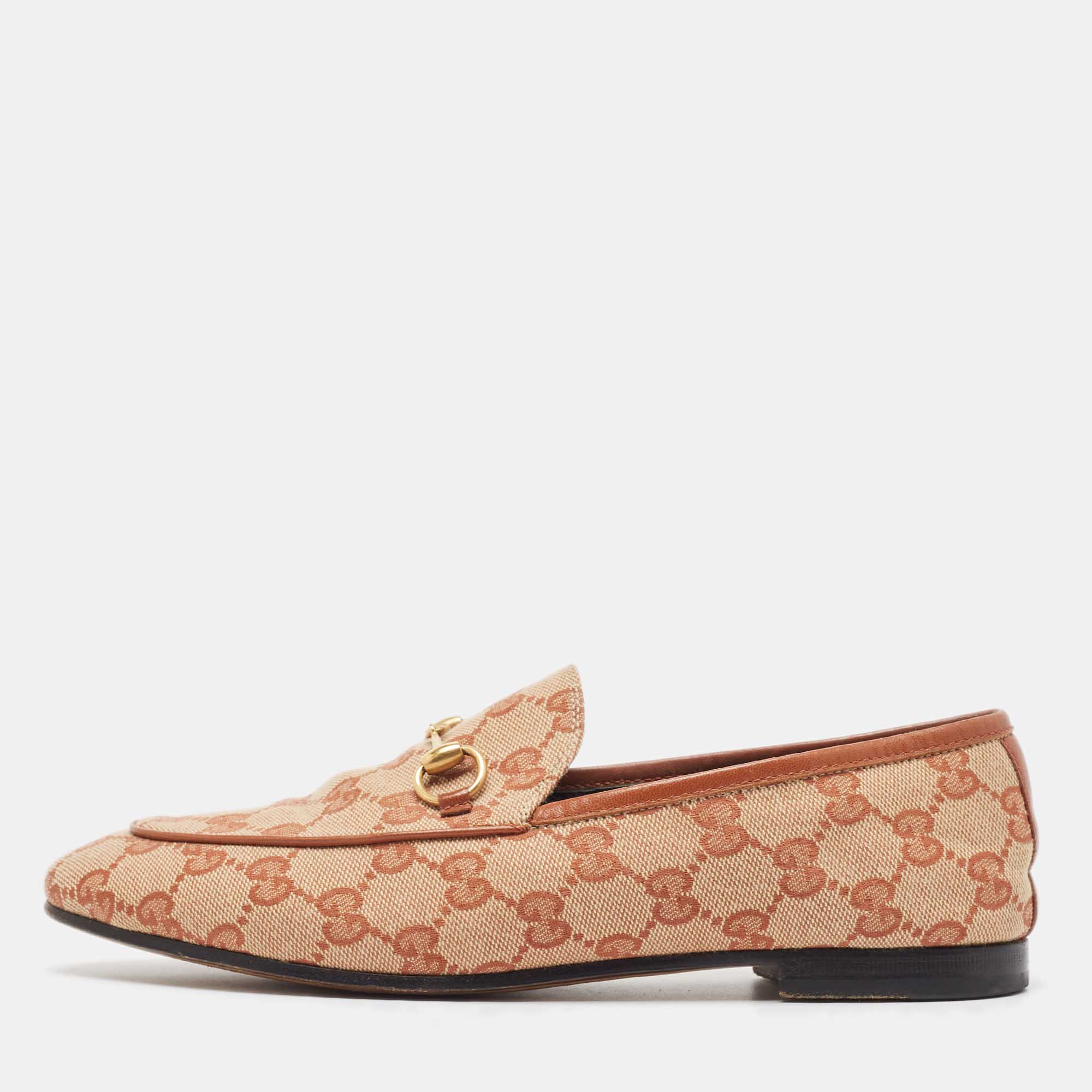 

GucciBrown/Beige GG Canvas Jordaan Loafers Size