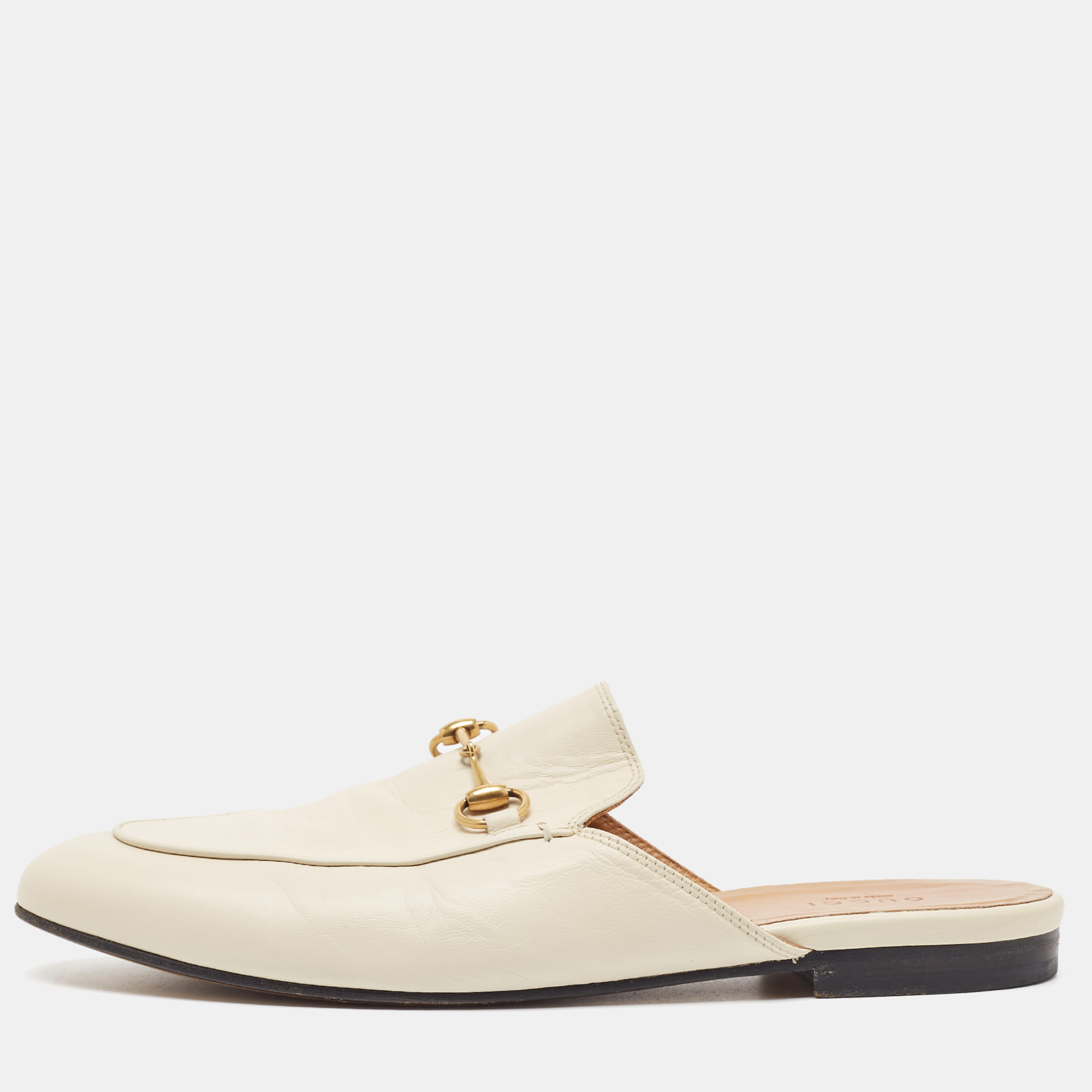 

Gucci Cream Leather Princetown Mules Size
