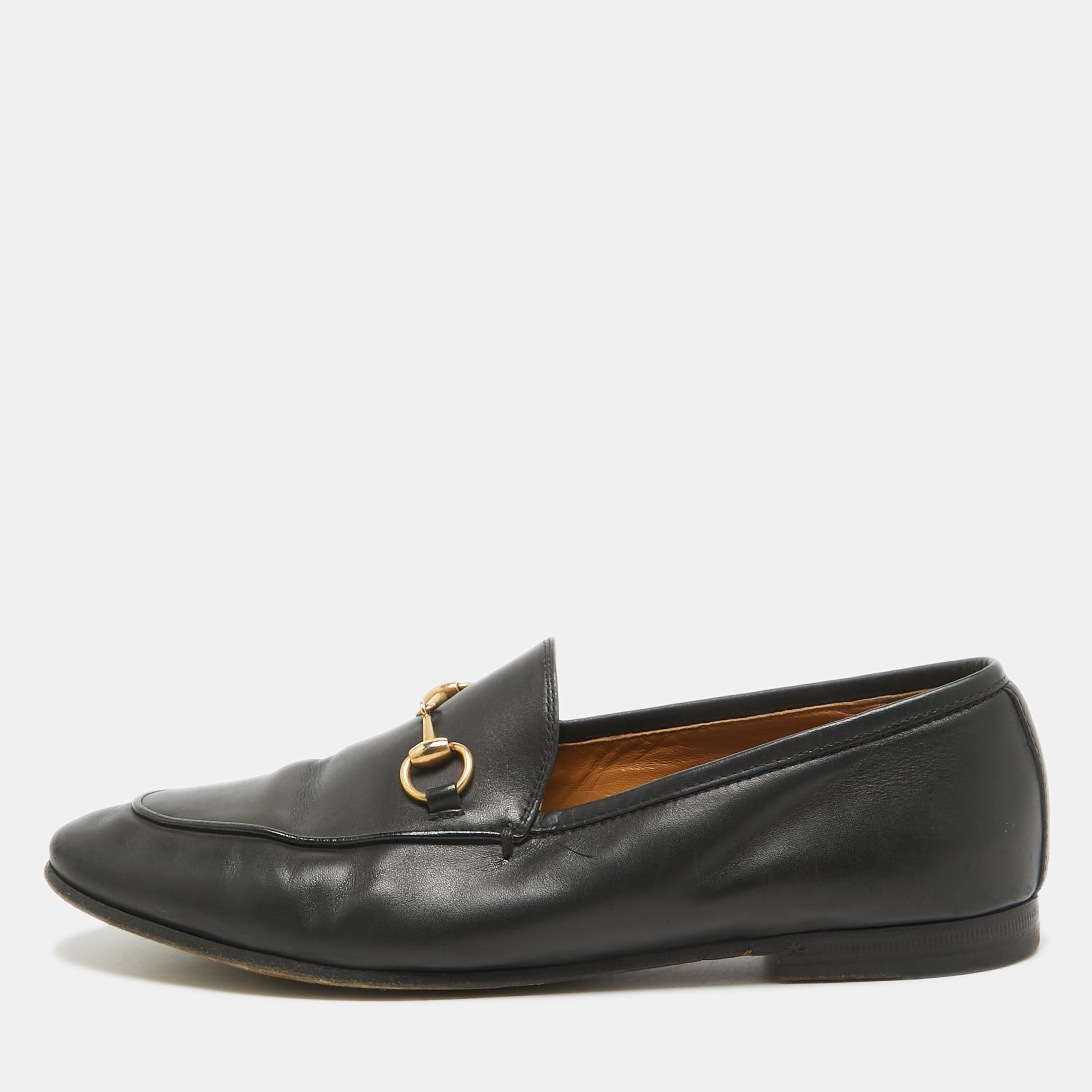 

Gucci Black Leather Jordaan Slip On Loafers Size