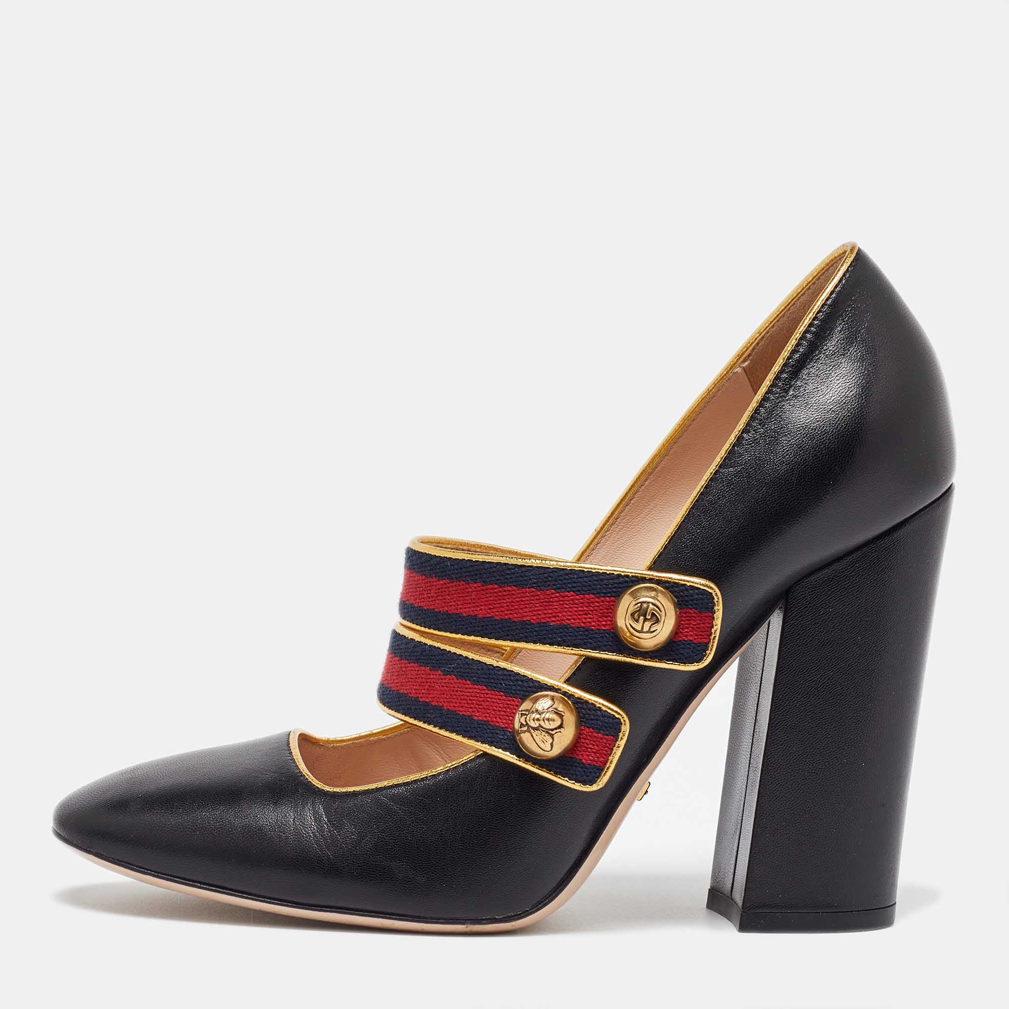 

Gucci Black Leather Carly Mary Jane Pumps Size