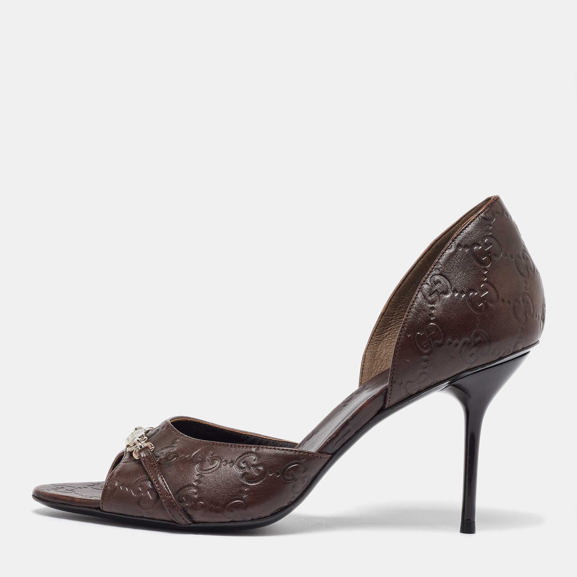 

Gucci Brown Guccissima Leather Horsebit D'orsay Peep Toe Pumps Size