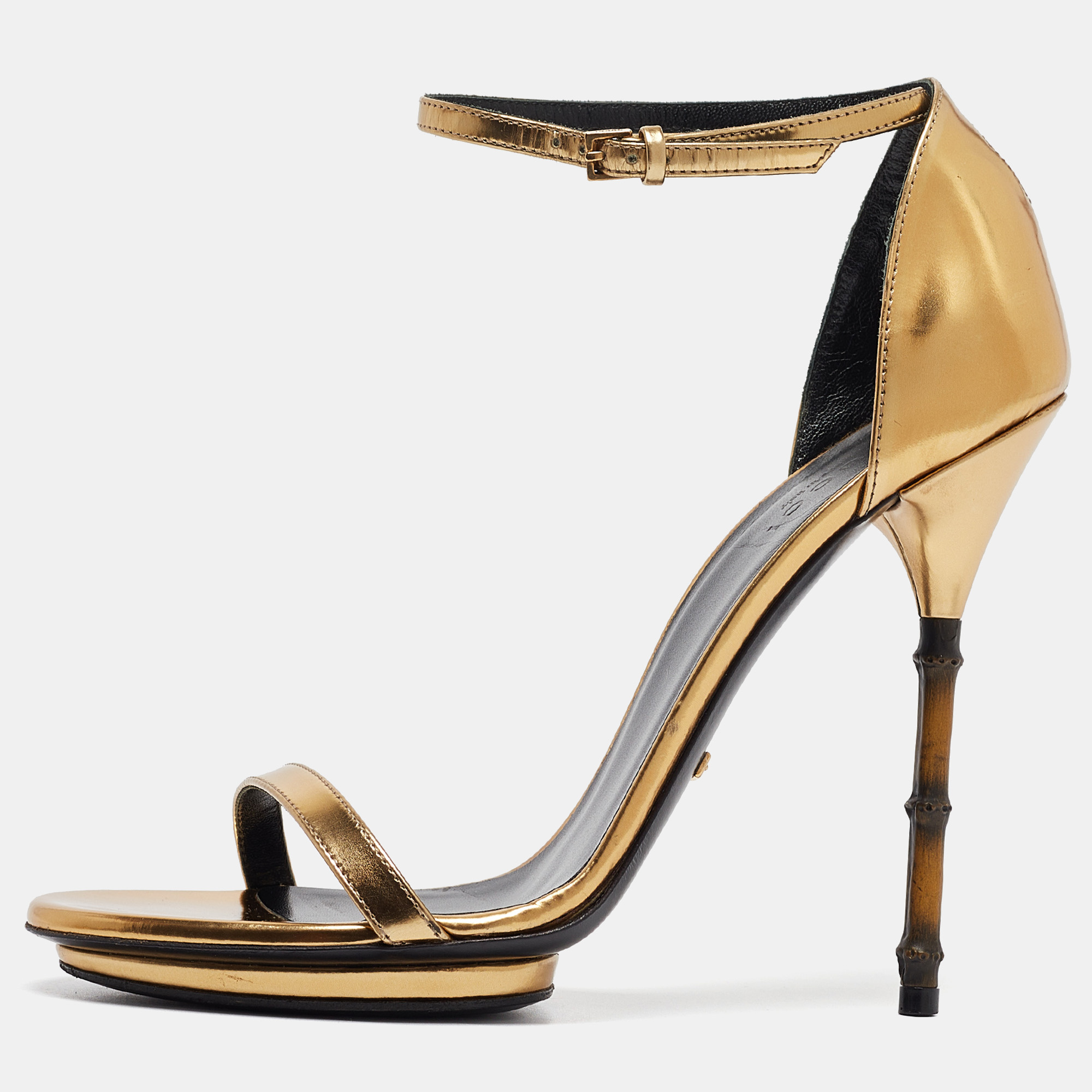 Pre-owned Gucci Gold Leather Open Toe Bamboo Sandals Size 38