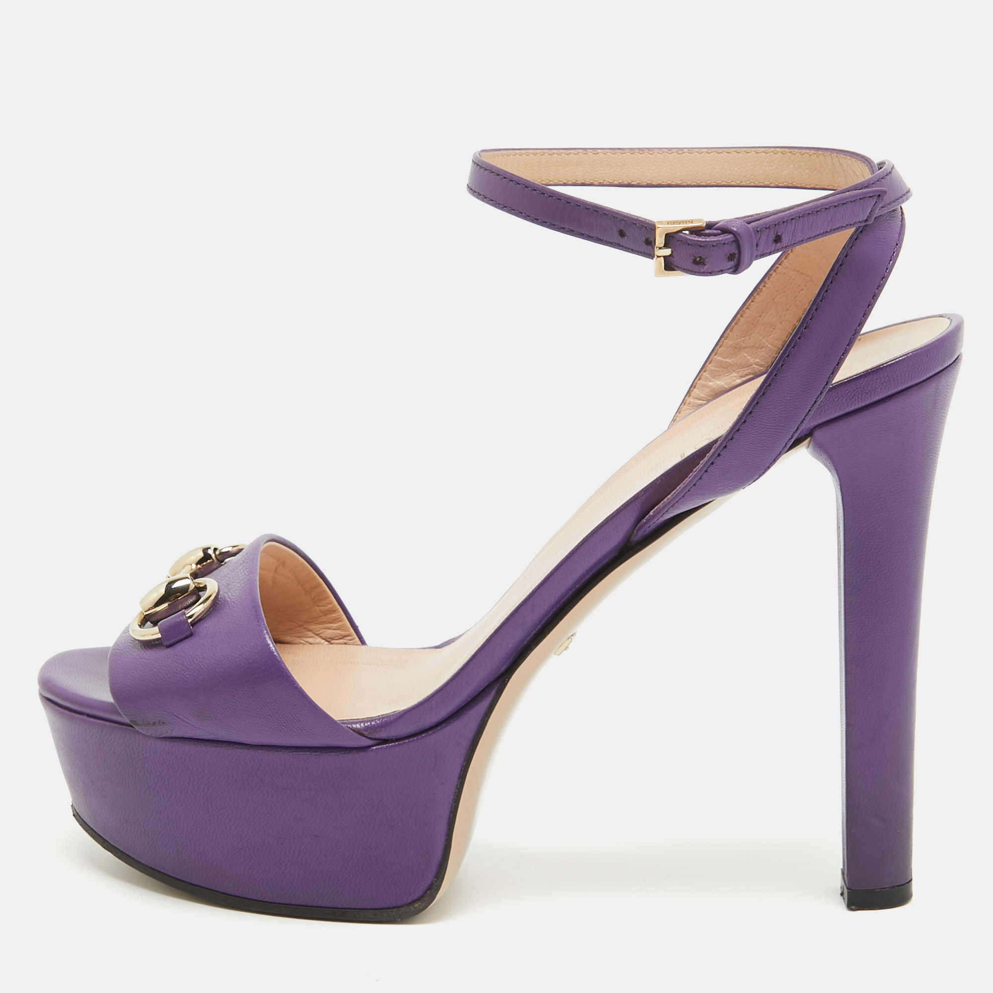 

Gucci Purple Leather Claudie Ankle Strap Sandals Size