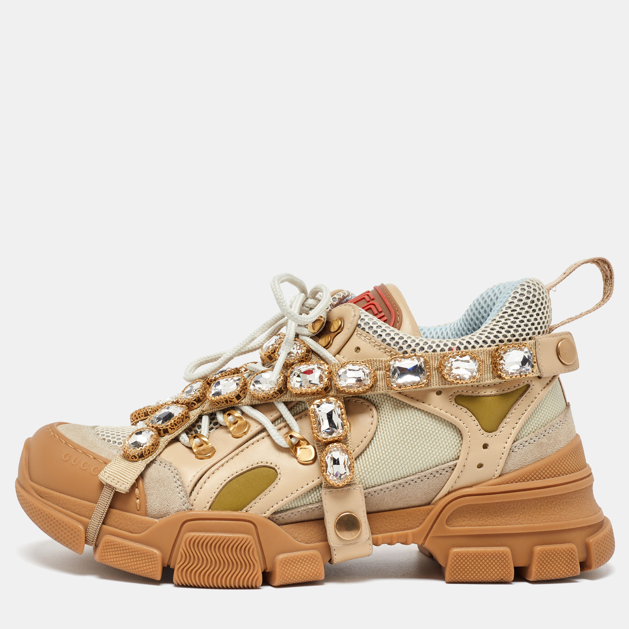 

Gucci Beige Leather,Suede and Mesh Flashtrek Chunky Sneakers Size