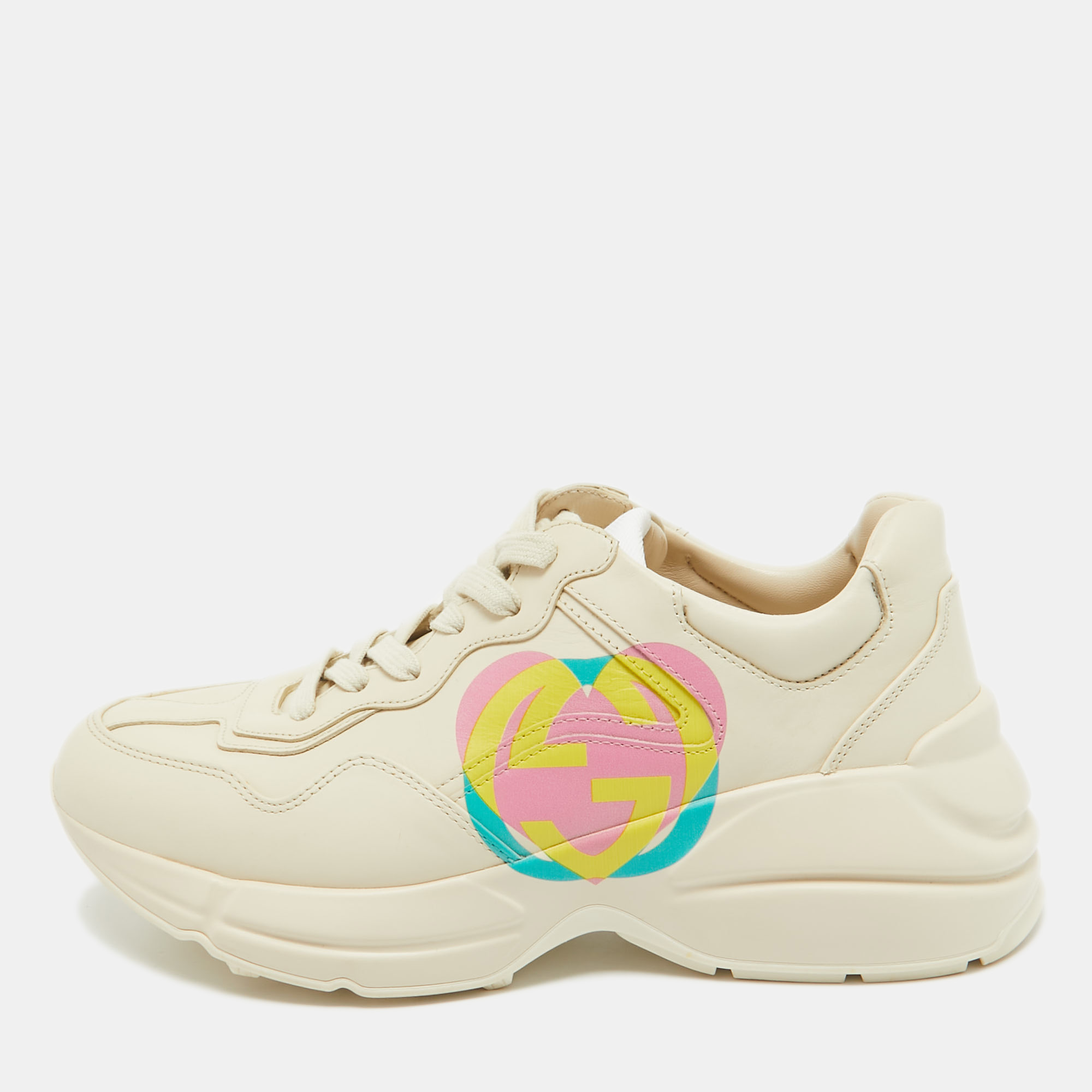 

Gucci Cream Leather GG Heart Rhyton Sneakers Size