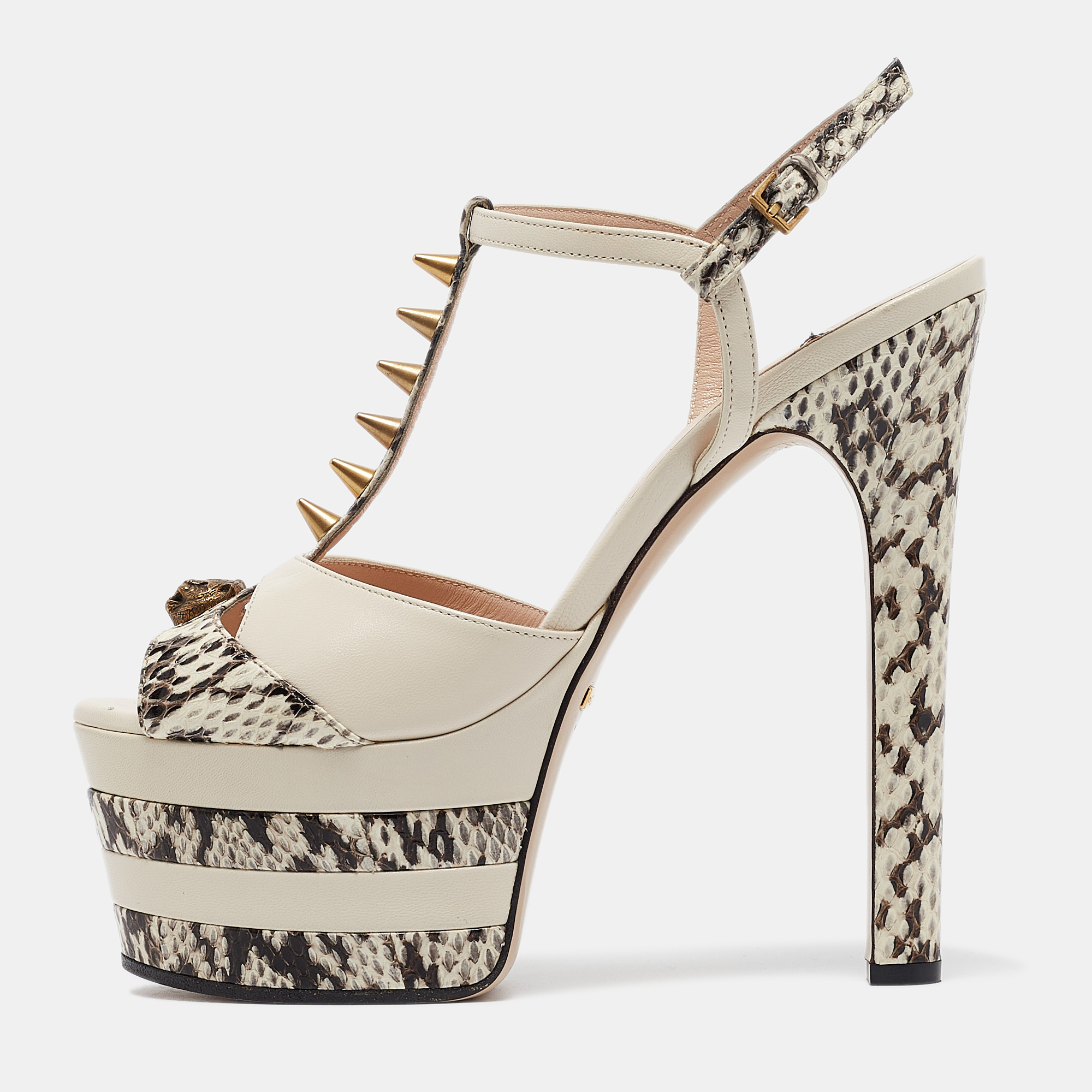 

Gucci Cream/Brown Leather and Watersnake Angel Platform Sandals Size