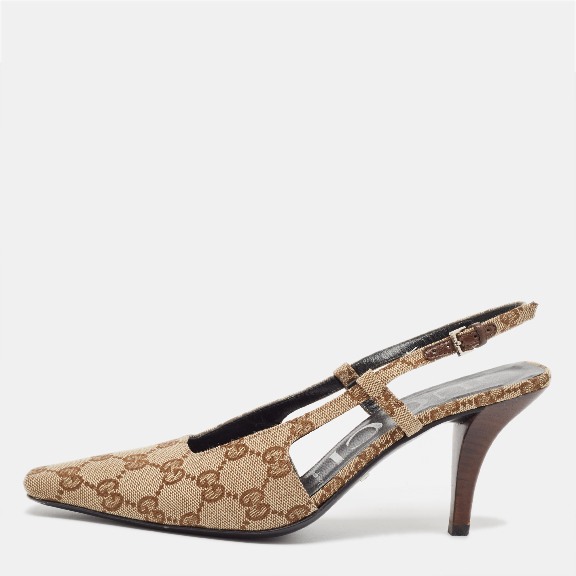 

Gucci Beige/Brown GG Canvas Slingback Pumps Size