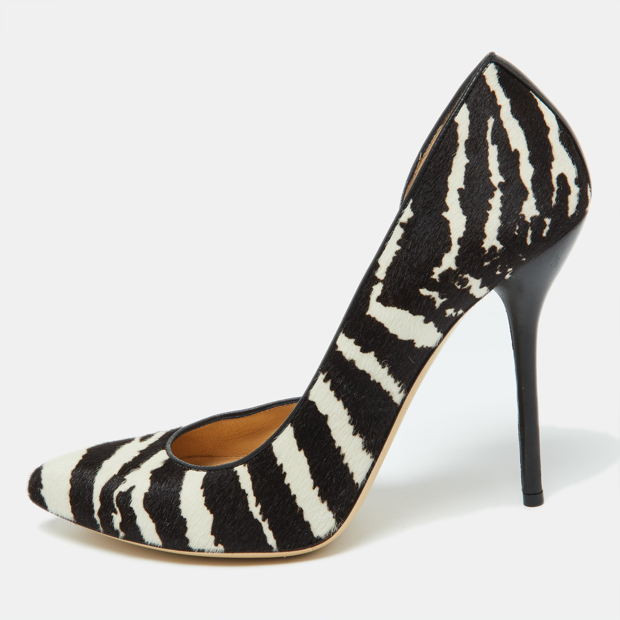 

Gucci White/Brown Zebra Pony Hair Pointed D'Orsay Pumps Size