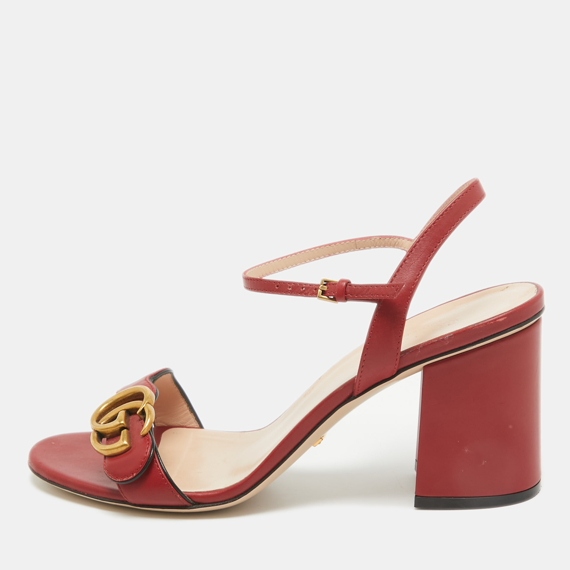 

Gucci Red Leather GG Marmont Ankle Strap Sandals Size