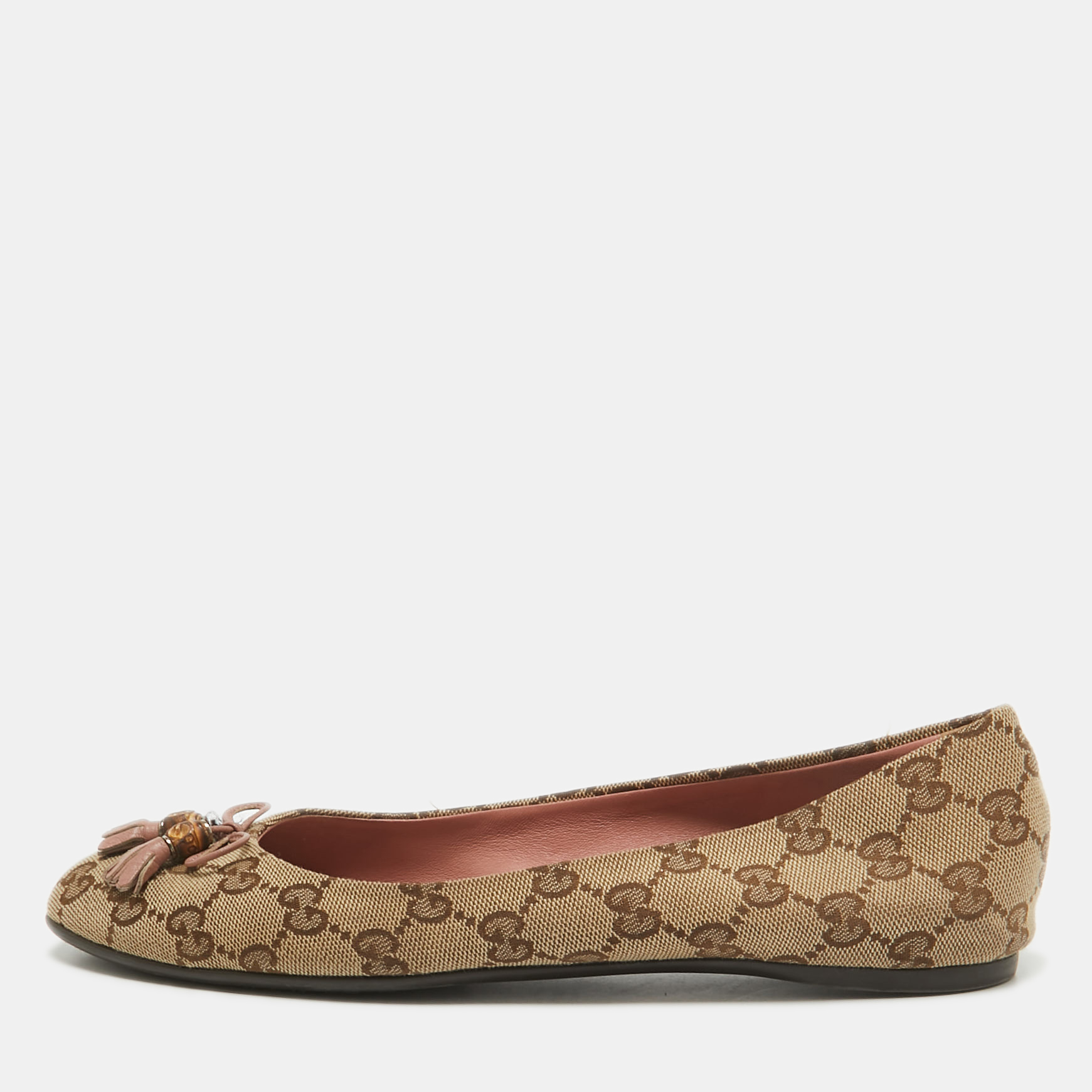 

Gucci Brown/Beige GG Canvas Tassel Bow Ballet Flats Size