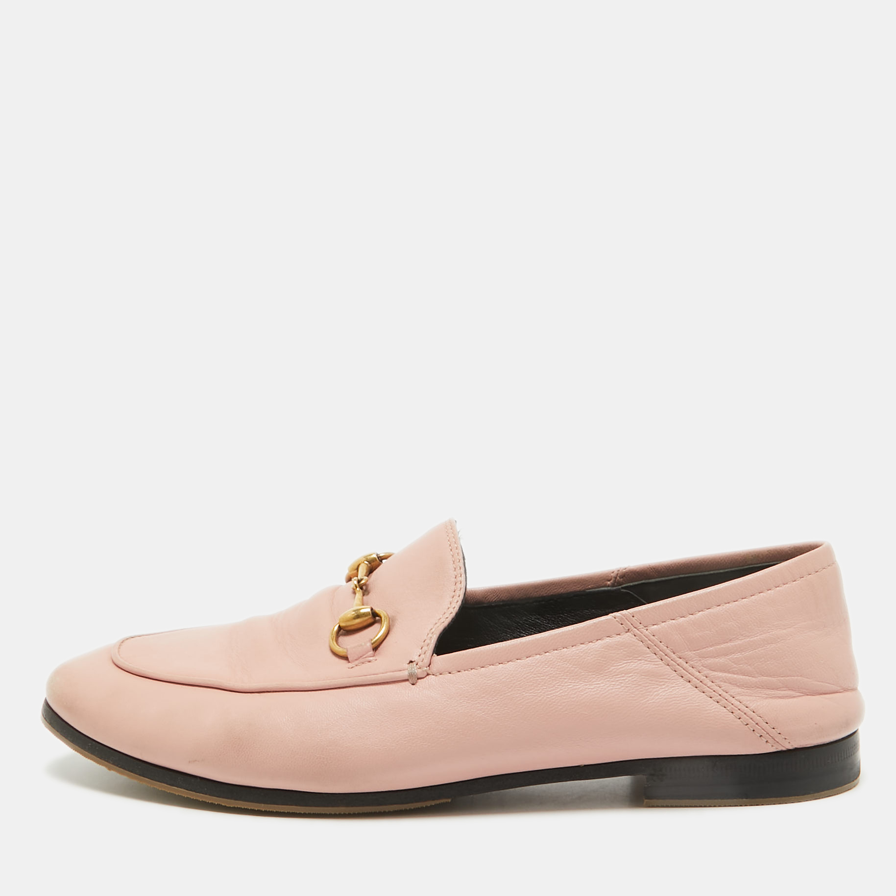 

Gucci Pink Leather Jordaan Horsebit Slip On Loafers Size