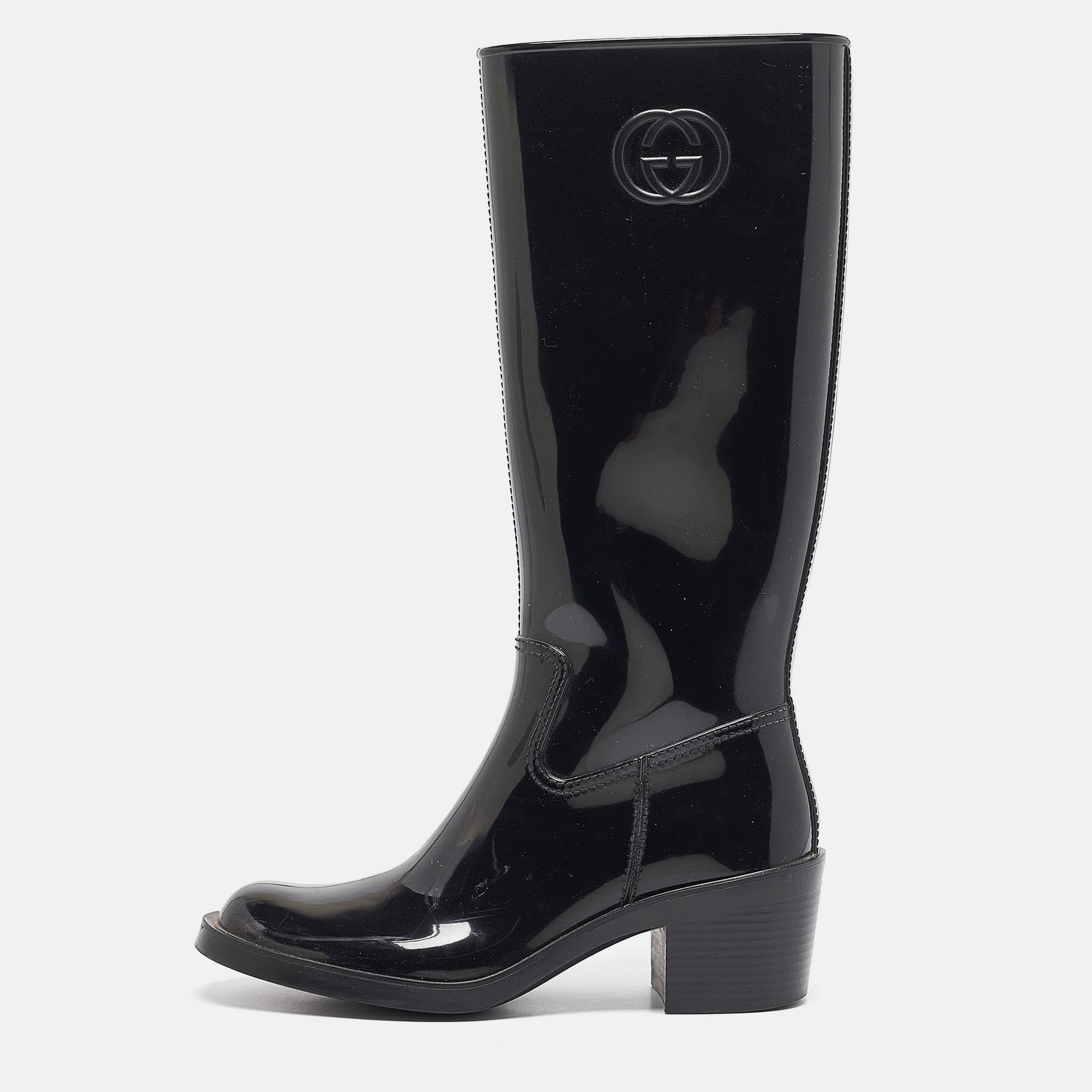 

Gucci Black Rubber GG Rain Boots Size