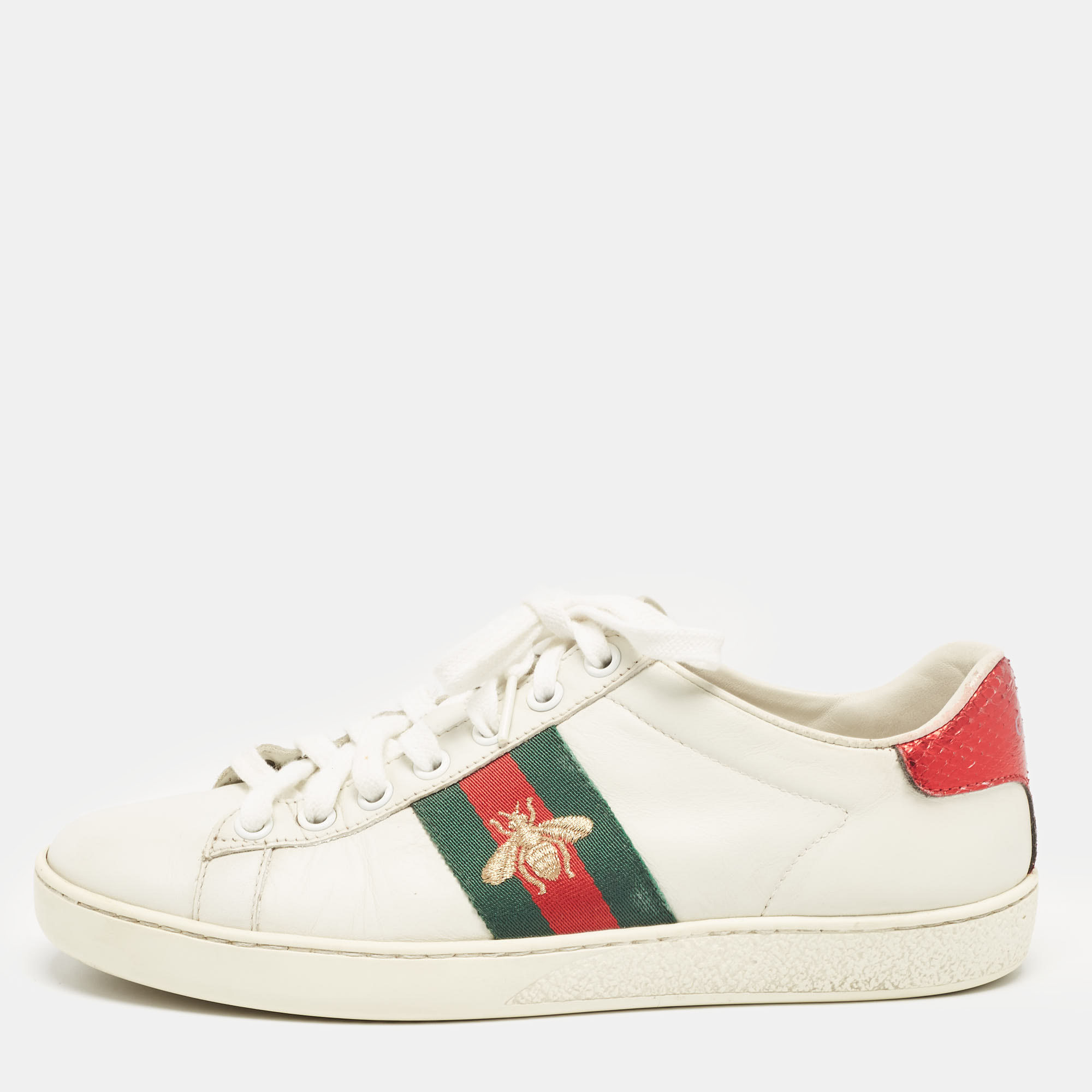 

Gucci White Leather Ace Low Top Sneakers Size