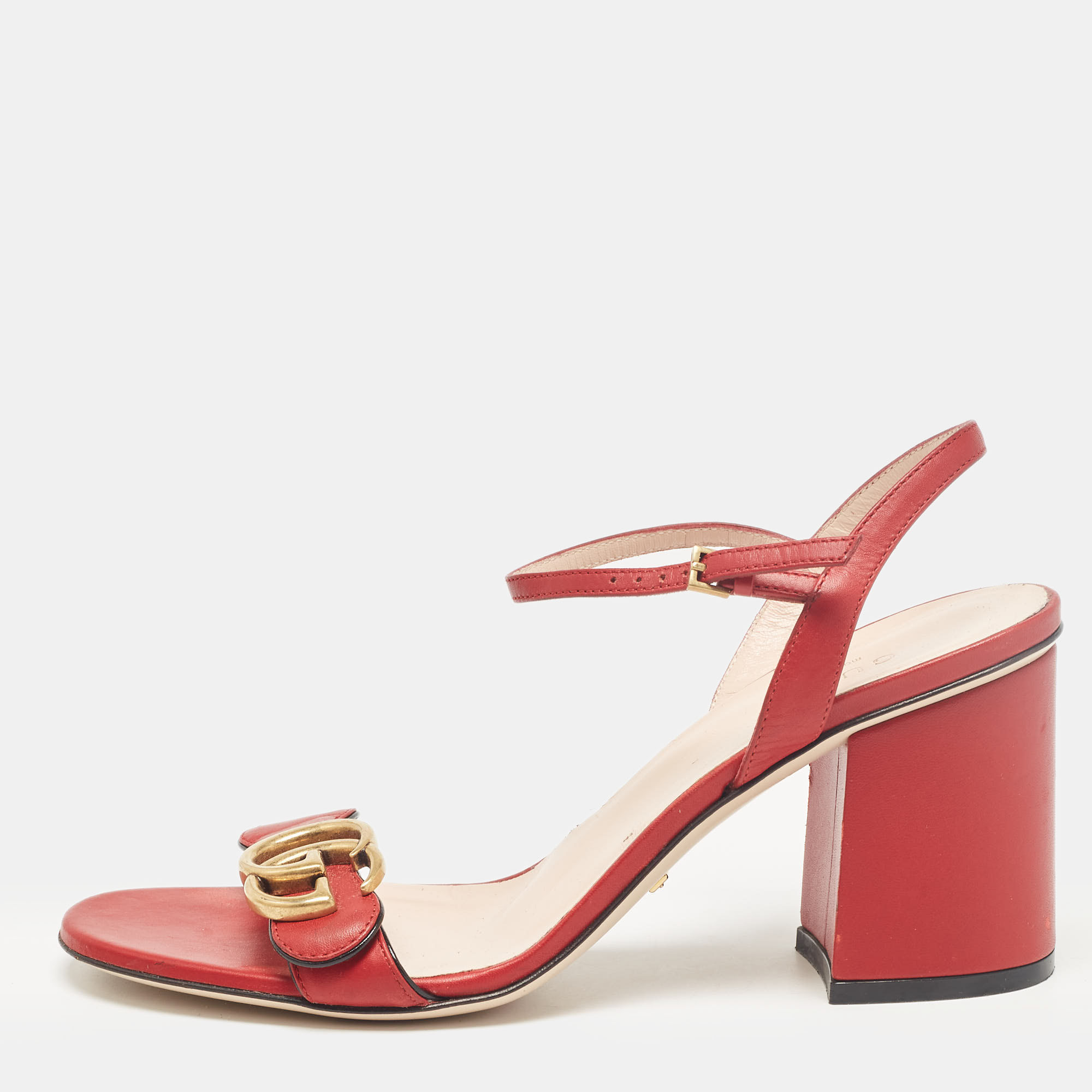 

Gucci Red Leather GG Marmont Ankle Strap Sandals Size