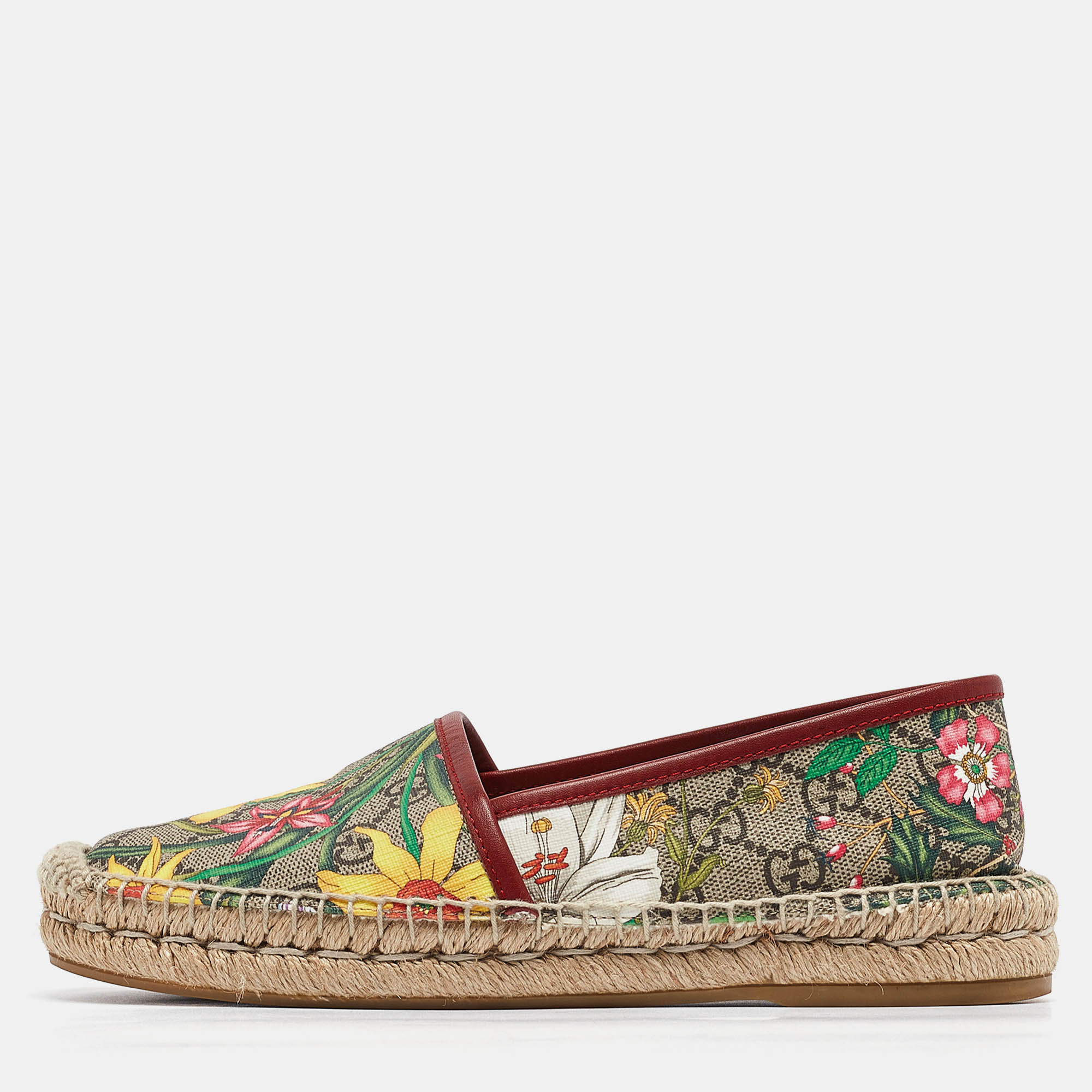 

Gucci Beige/Brown GG Supreme Canvas Pilar Print Espadrille Flats Size