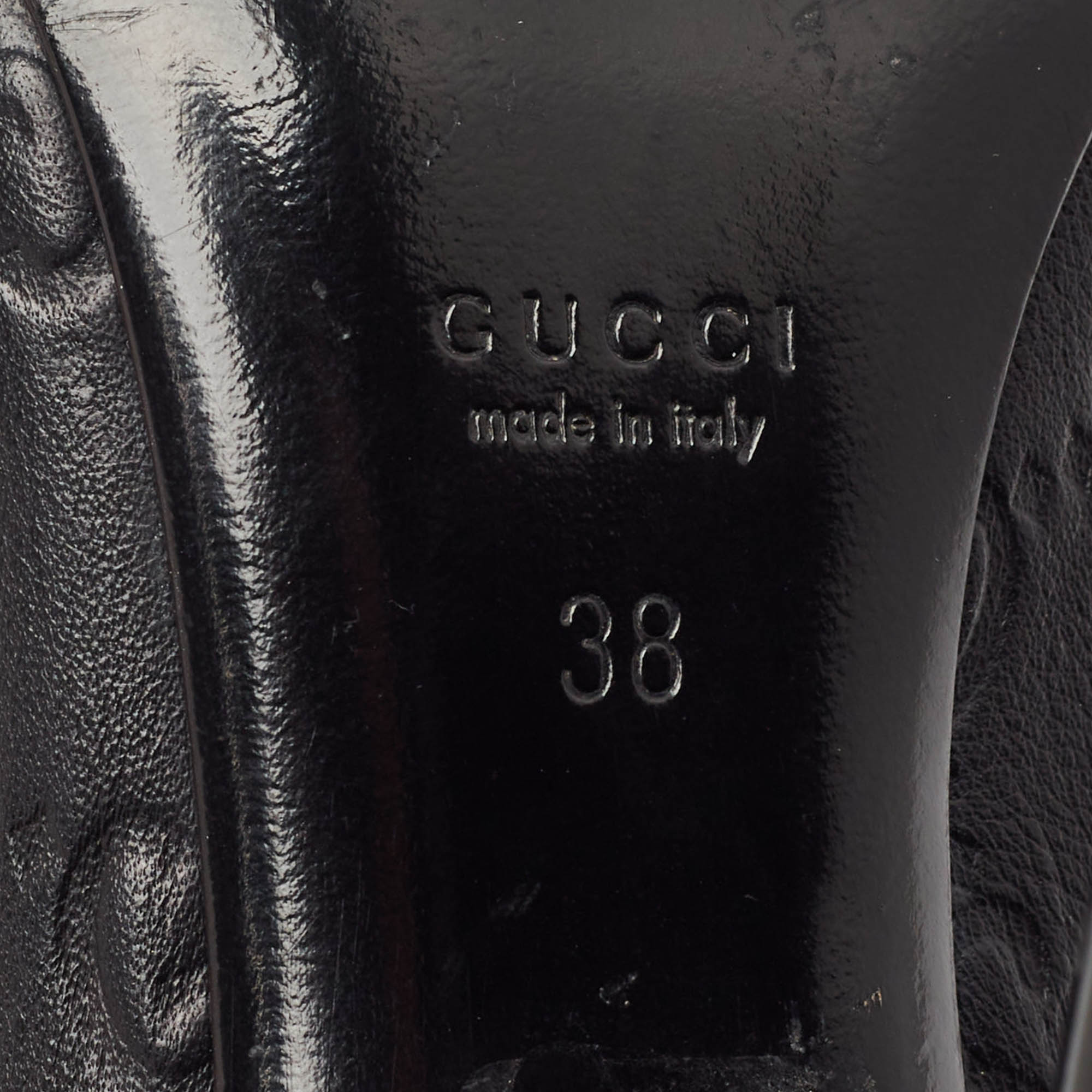 Gucci Black Guccissima Leather Open Toe Pumps Size 38 