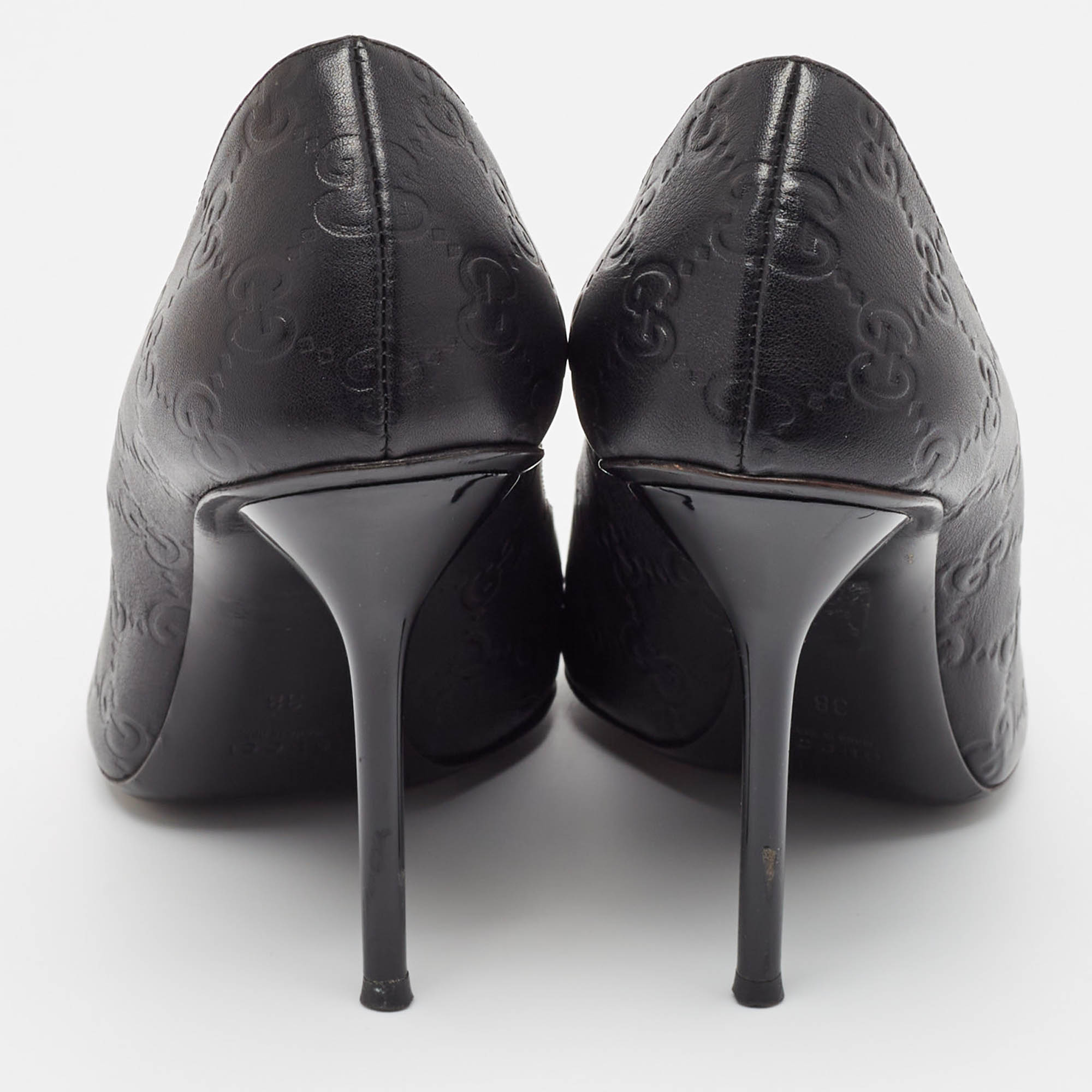 Gucci Black Guccissima Leather Open Toe Pumps Size 38 