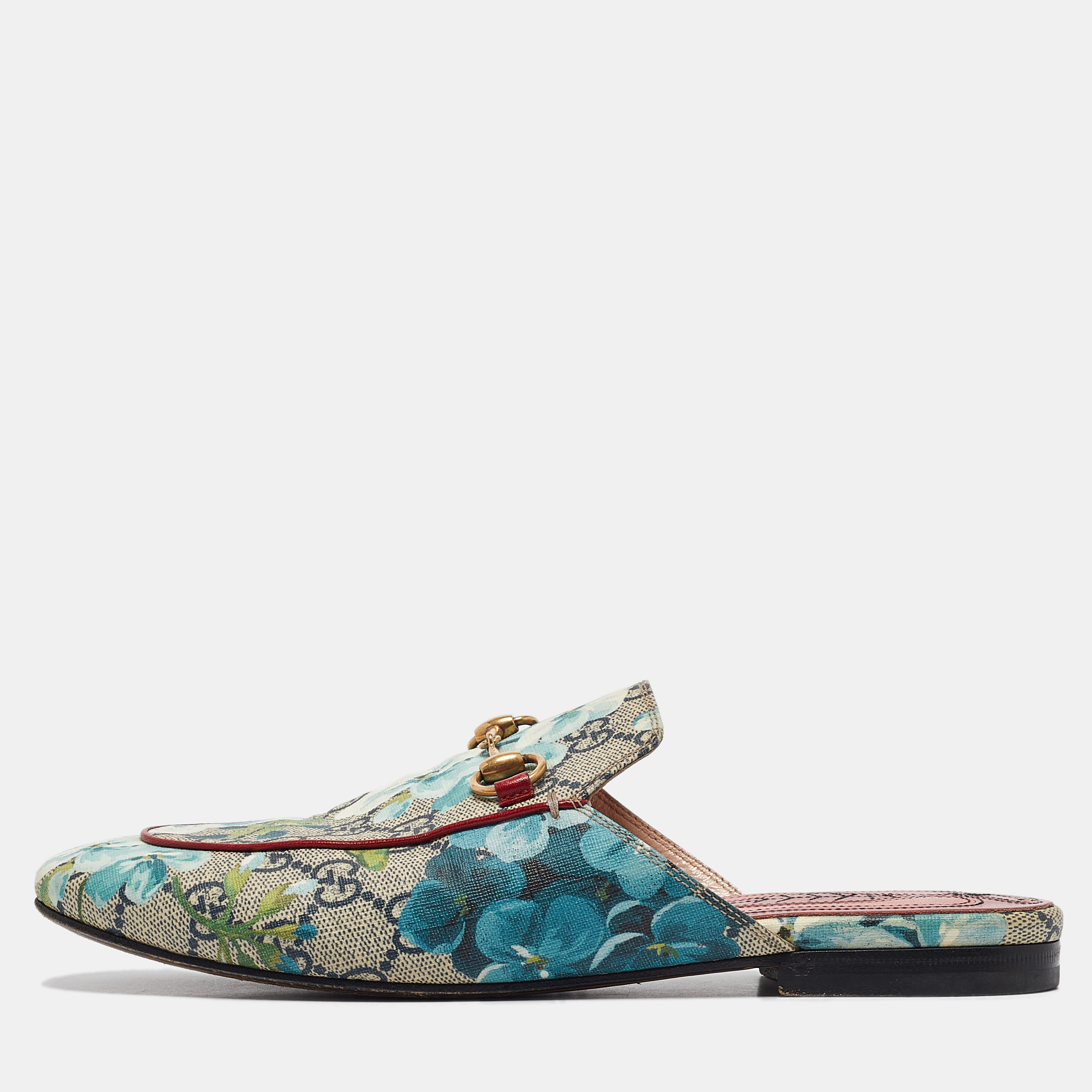 

Gucci Grey Flower Print Princetown Flat Mules Size