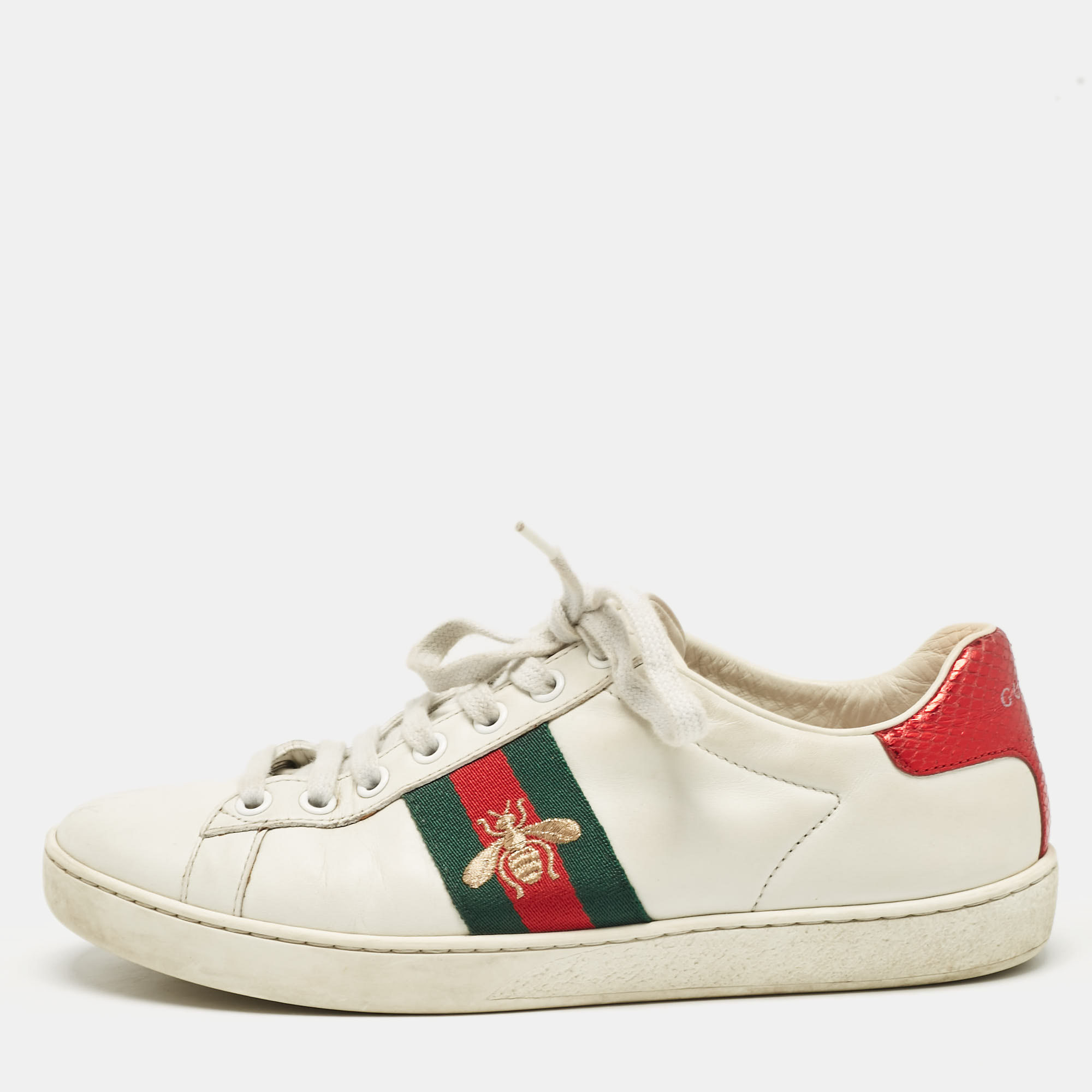 

Gucci White Leather Ace Web Low Top Sneakers Size