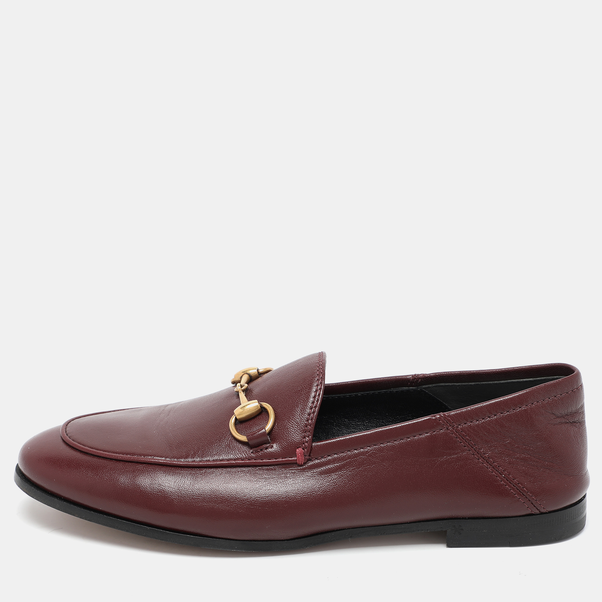 

Gucci Burgundy Leather Jordaan Horsebit Loafers Size