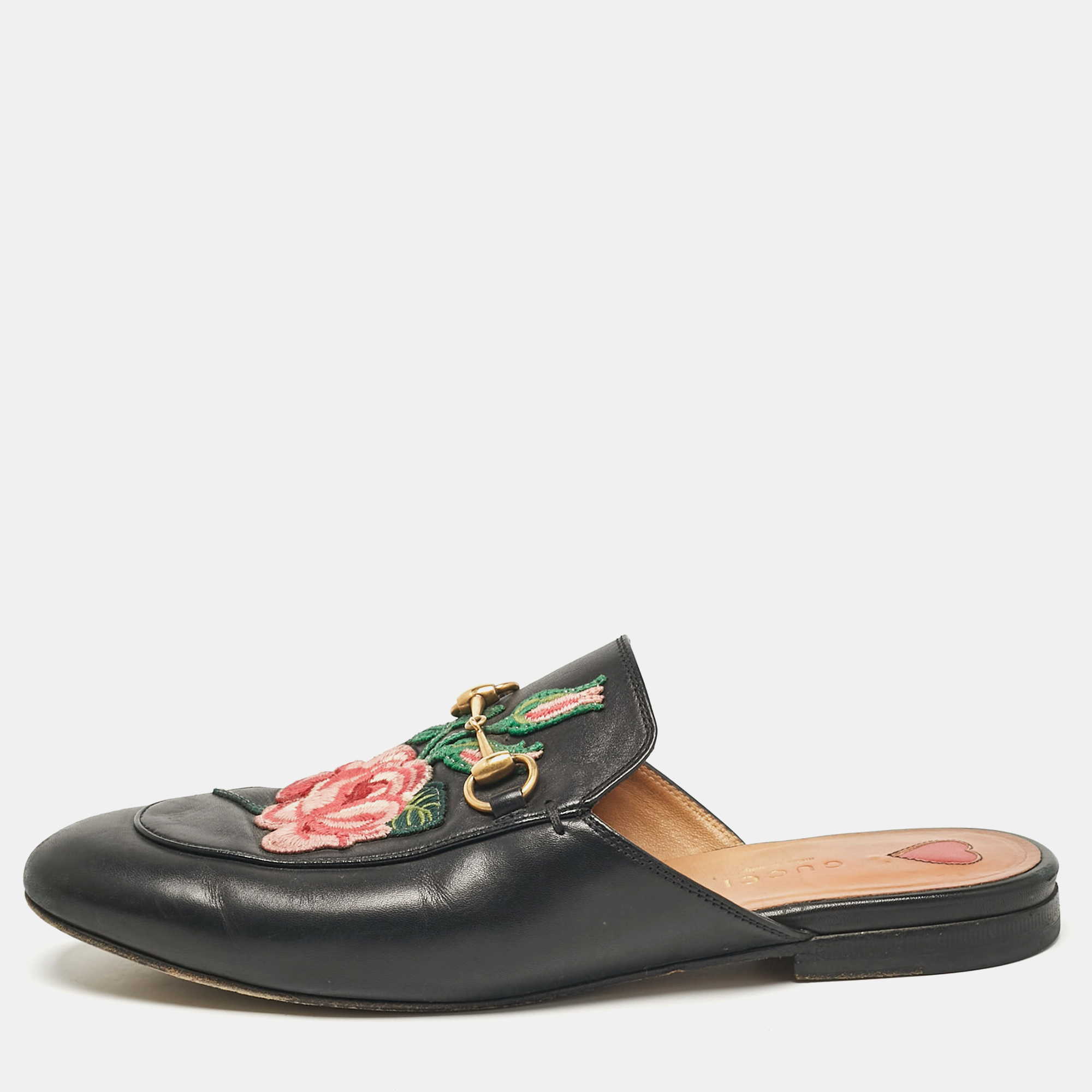 

Gucci Black Leather Princetown Mules Size