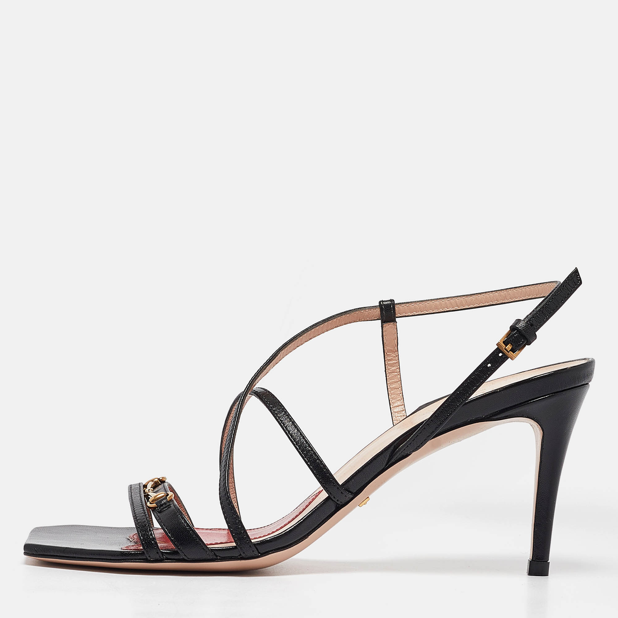 

Gucci Black Leather Ankle Strap Sandals Size