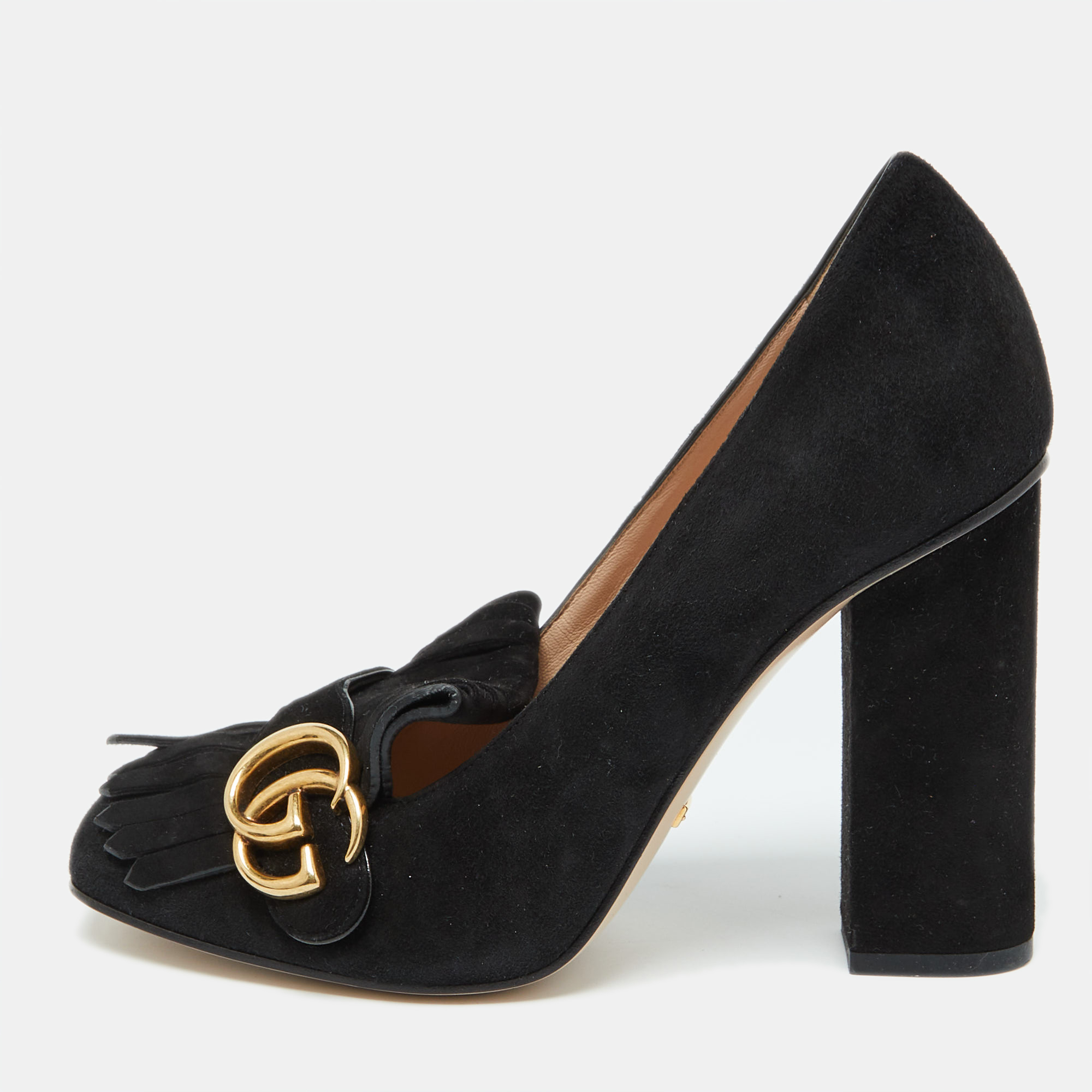 

Gucci Black Suede GG Marmont Block Heel Pumps Size