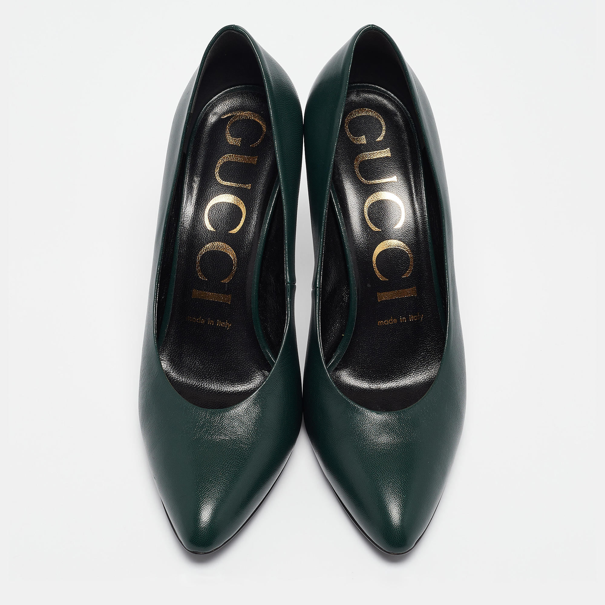 Gucci Green Leather Pointed Toe Pumps Size 37.5 
