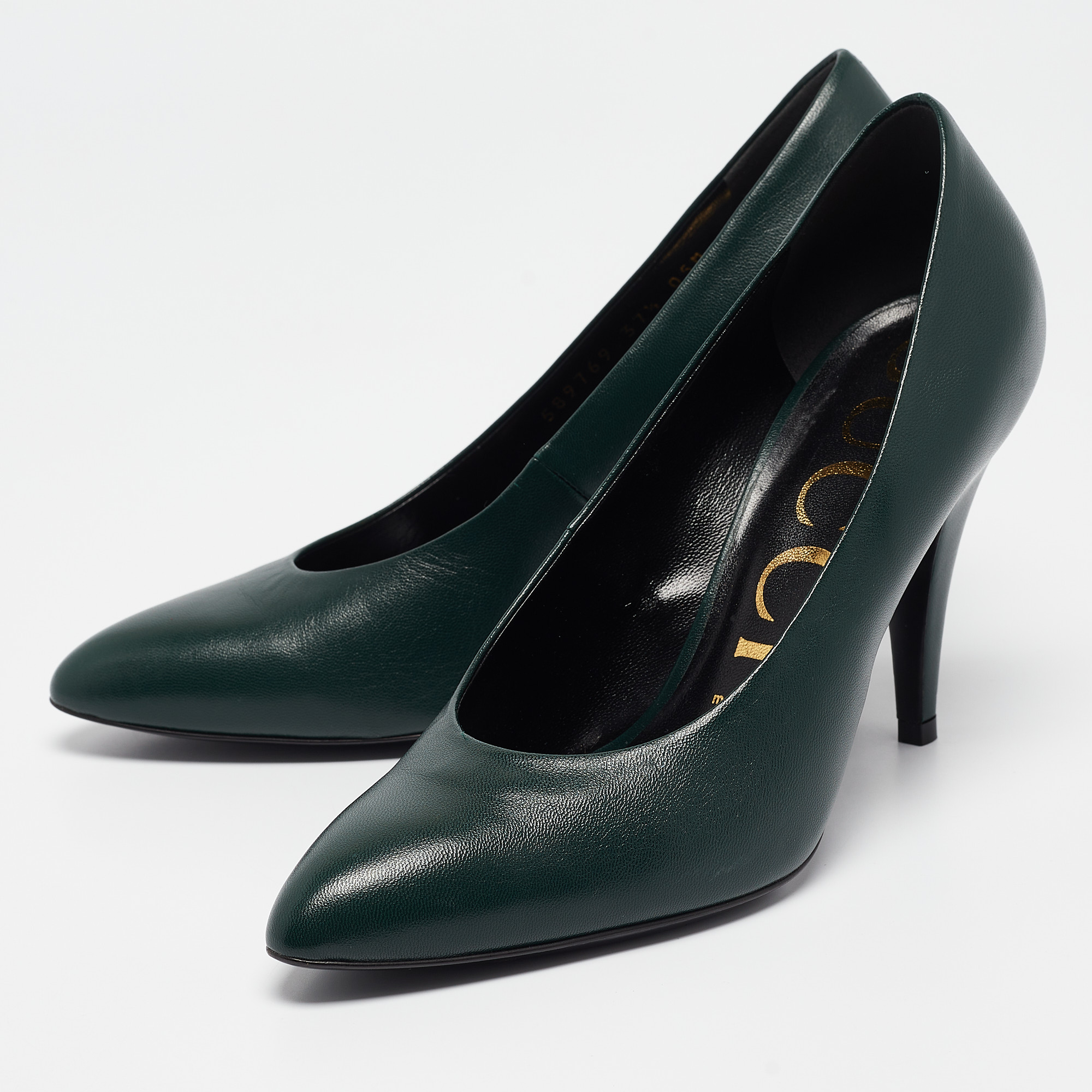 Gucci Green Leather Pointed Toe Pumps Size 37.5 