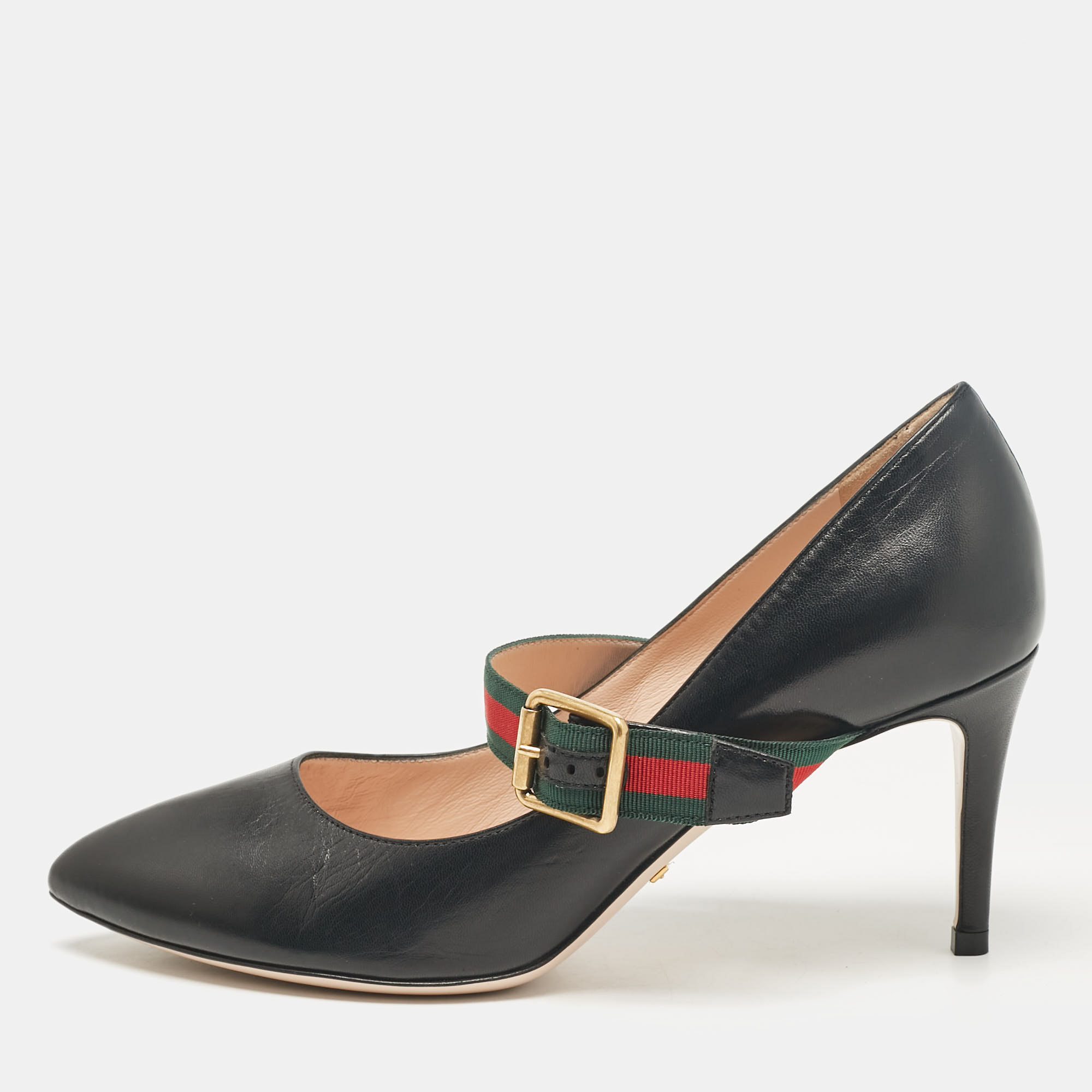 

Gucci Black Leather Sylvie Mary Jane Pumps Size