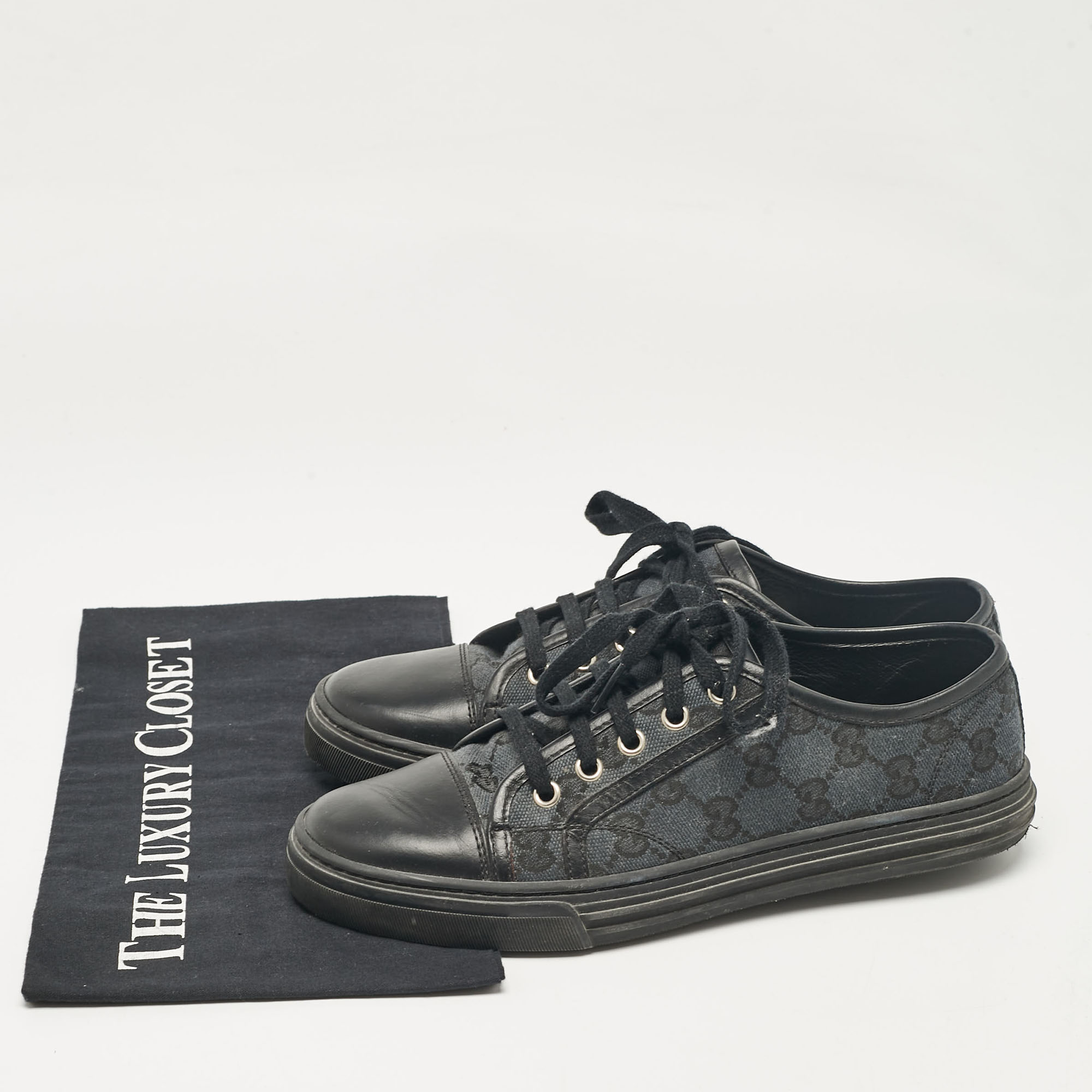 Gucci Black/Green Canvas Leather Lace Up Sneakers Size 37 