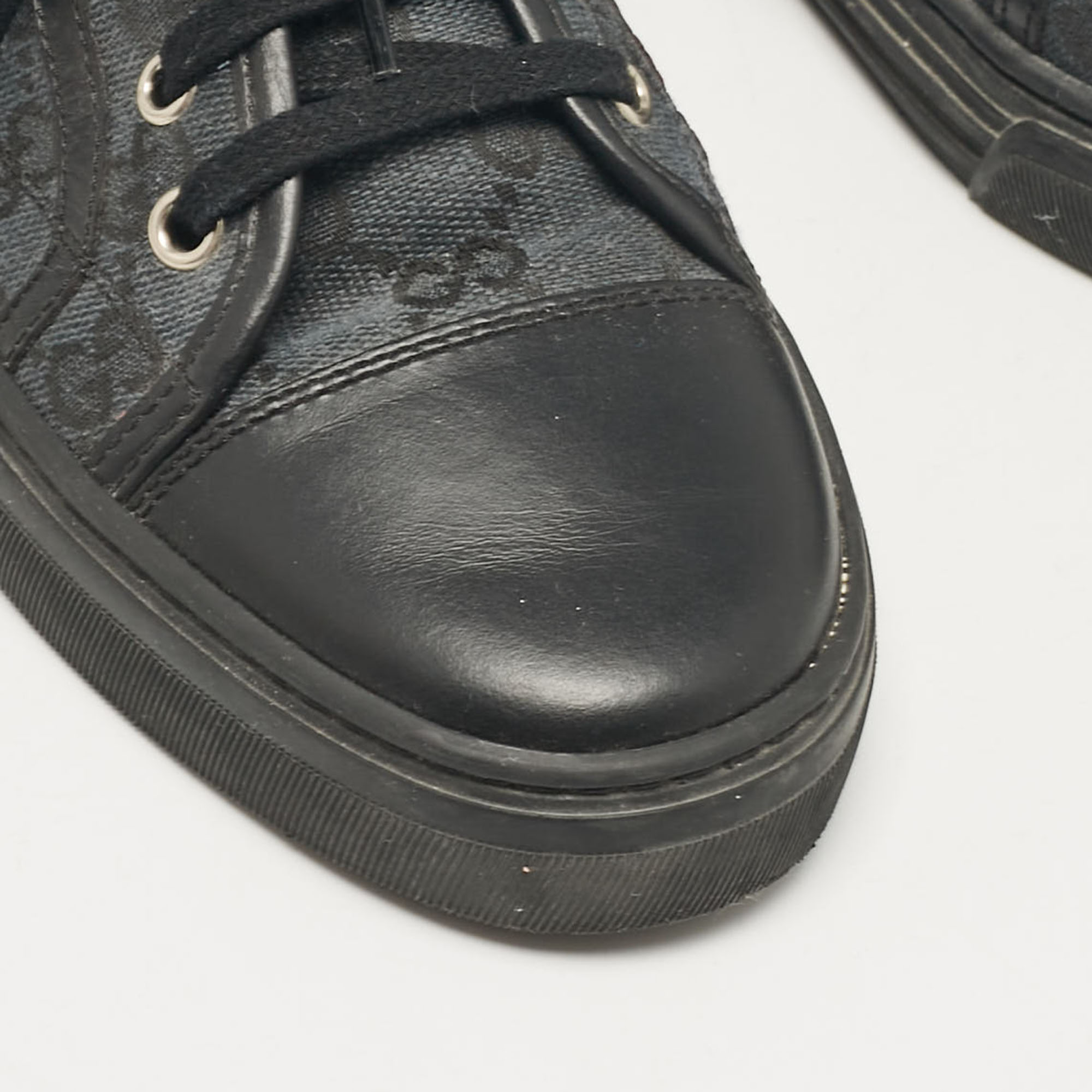 Gucci Black/Green Canvas Leather Lace Up Sneakers Size 37 